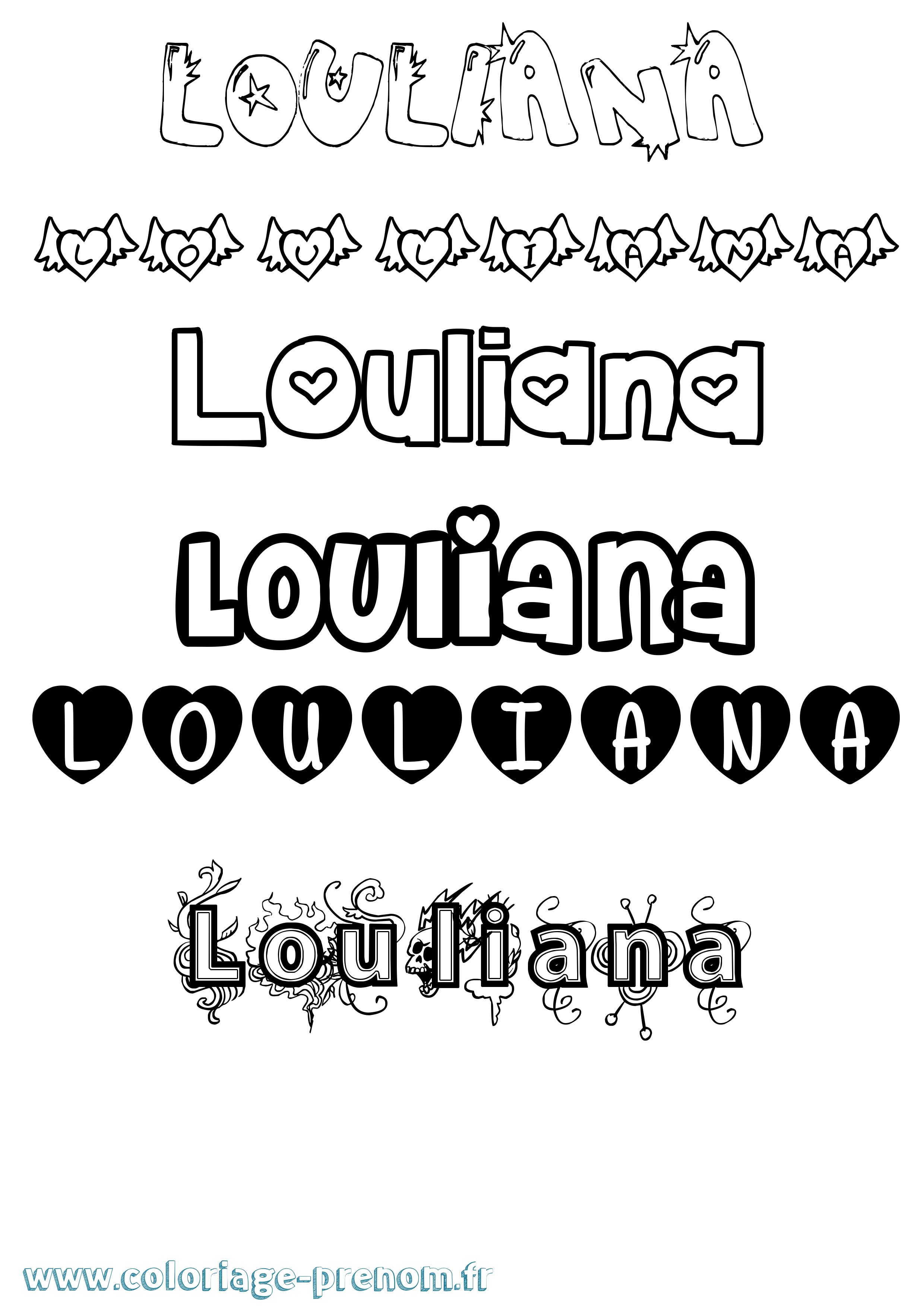 Coloriage Louliana Girly Coloriage prénom Louliana Girly