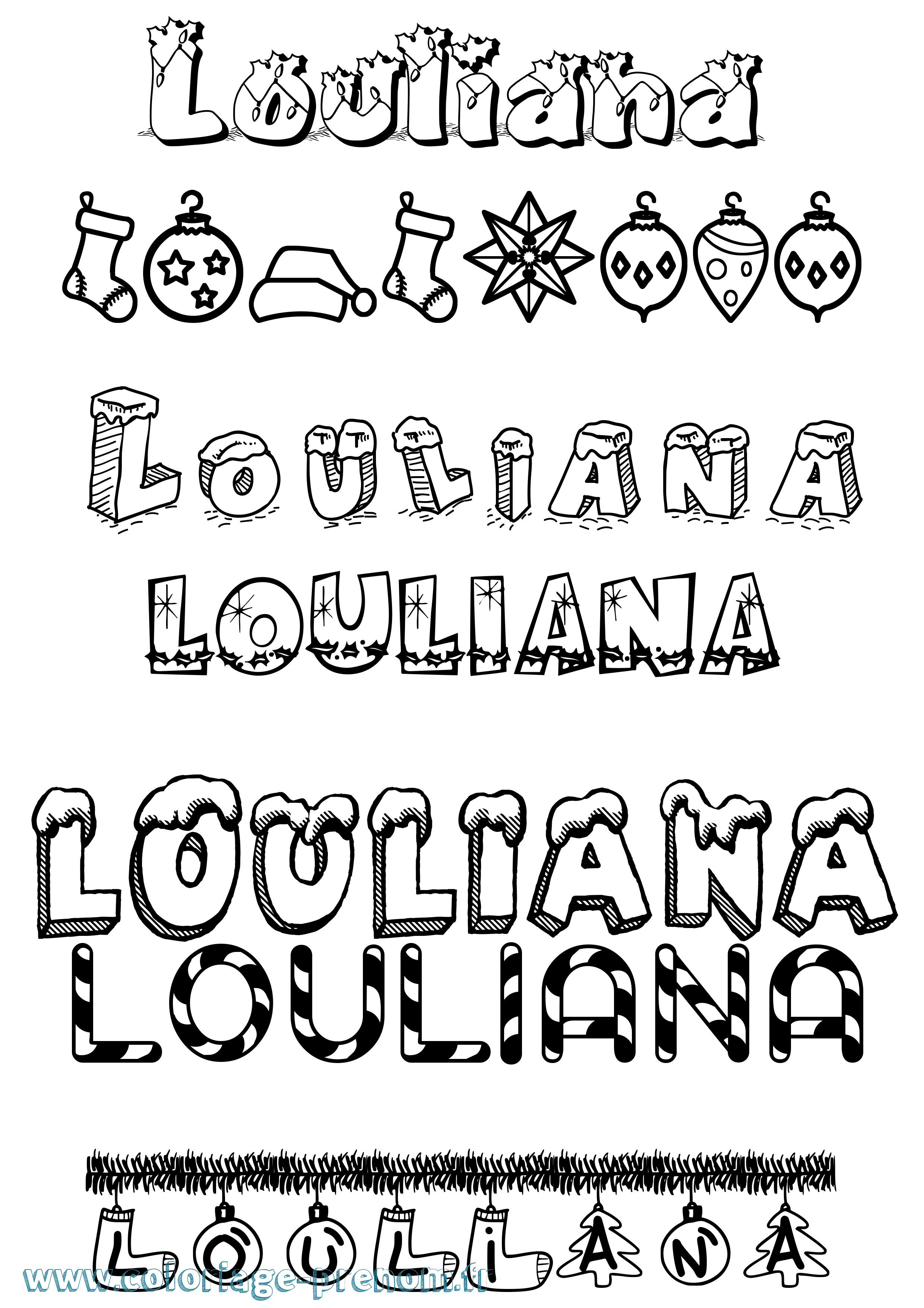 Coloriage Louliana Noël Coloriage prénom Louliana Noël