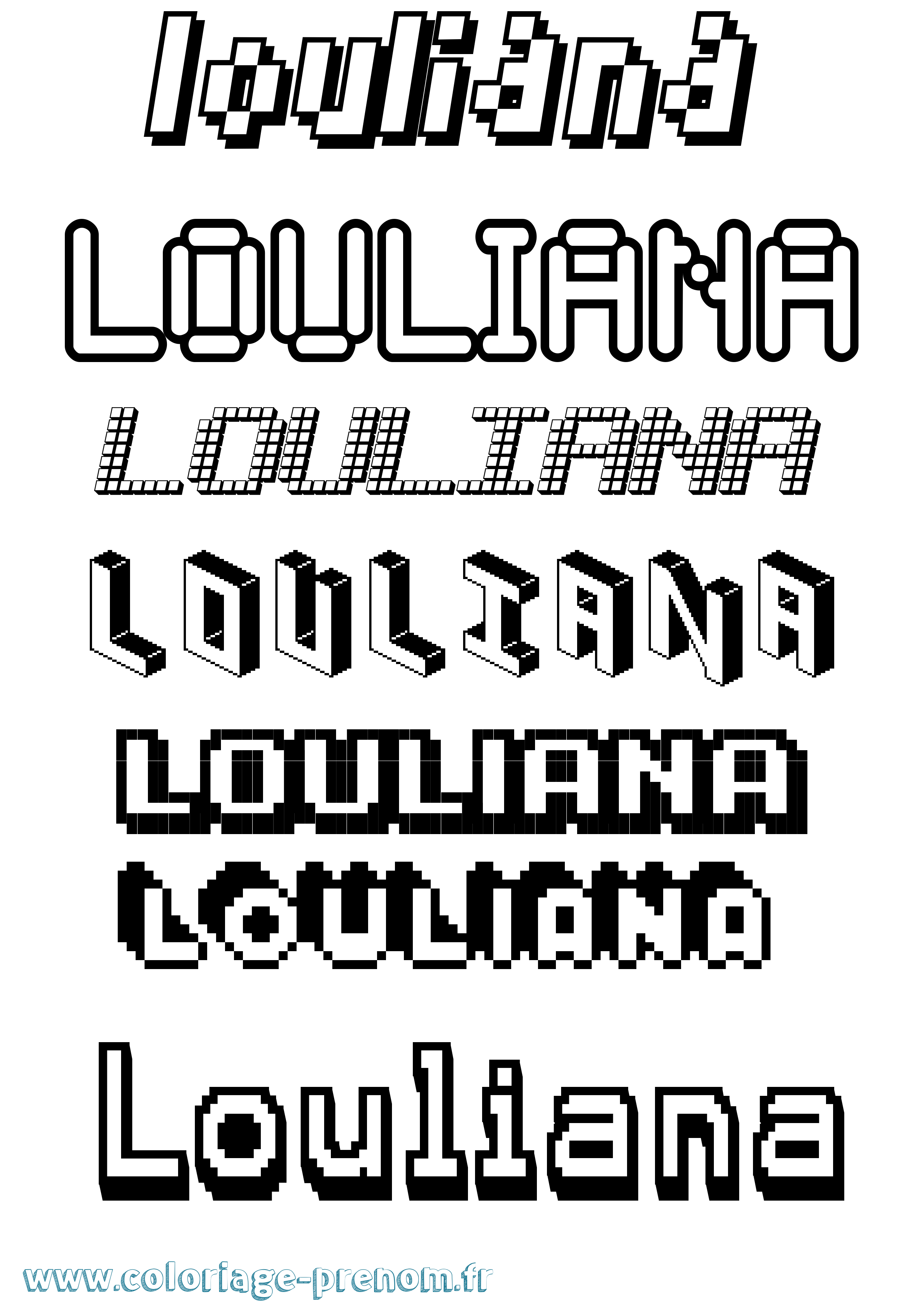 Coloriage Louliana Pixel Coloriage prénom Louliana Pixel