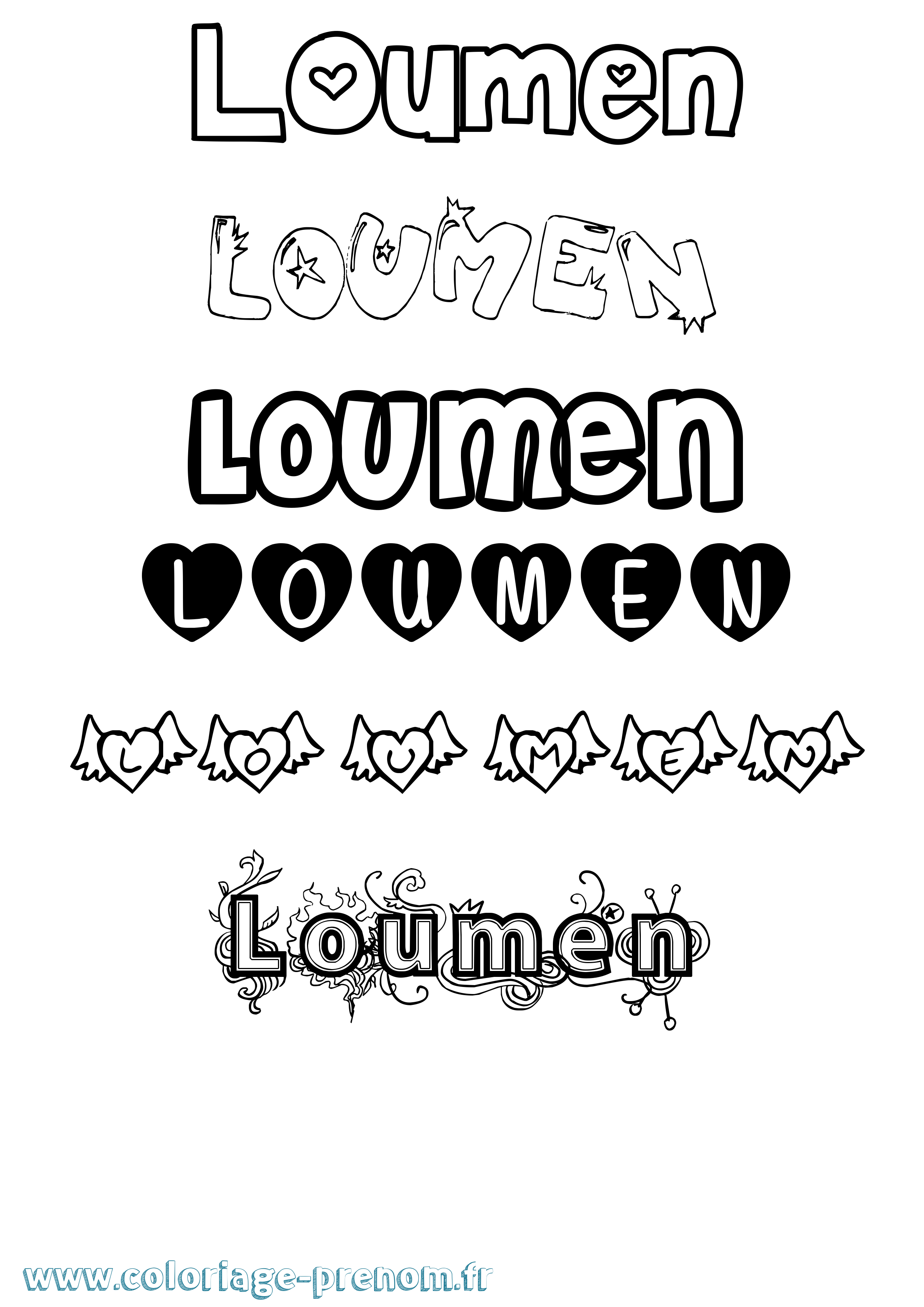 Coloriage Loumen Girly Coloriage prénom Loumen Girly