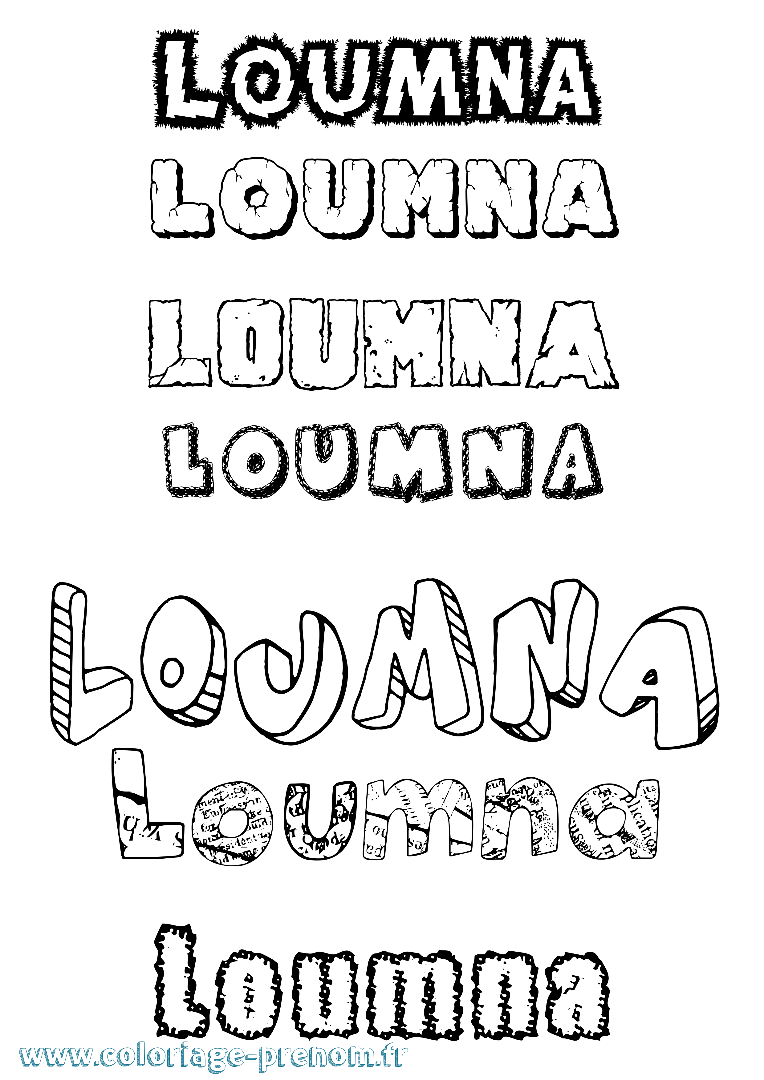 Coloriage Loumna Destructuré Coloriage prénom Loumna Destructuré