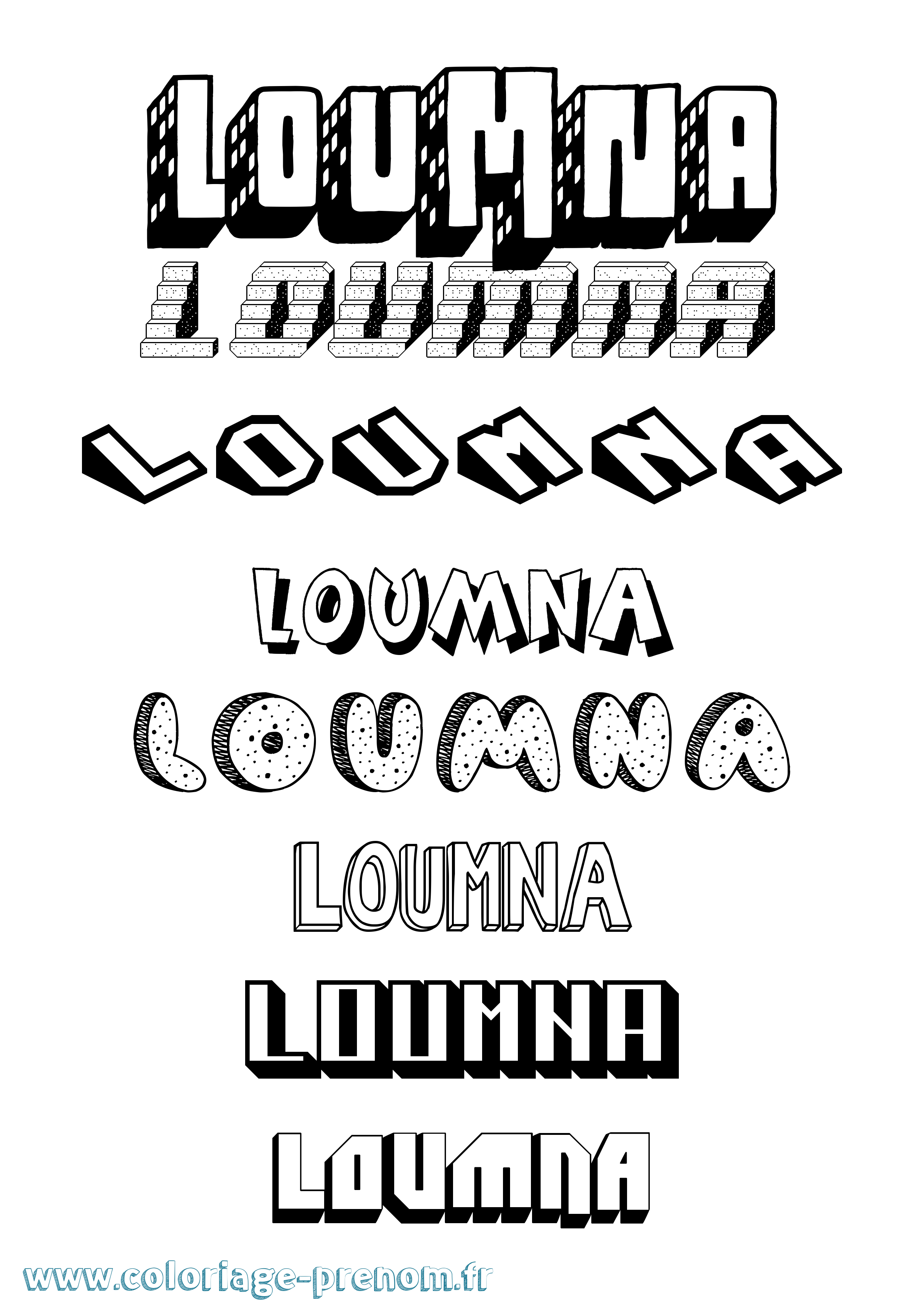 Coloriage Loumna Effet 3D Coloriage prénom Loumna Effet 3D