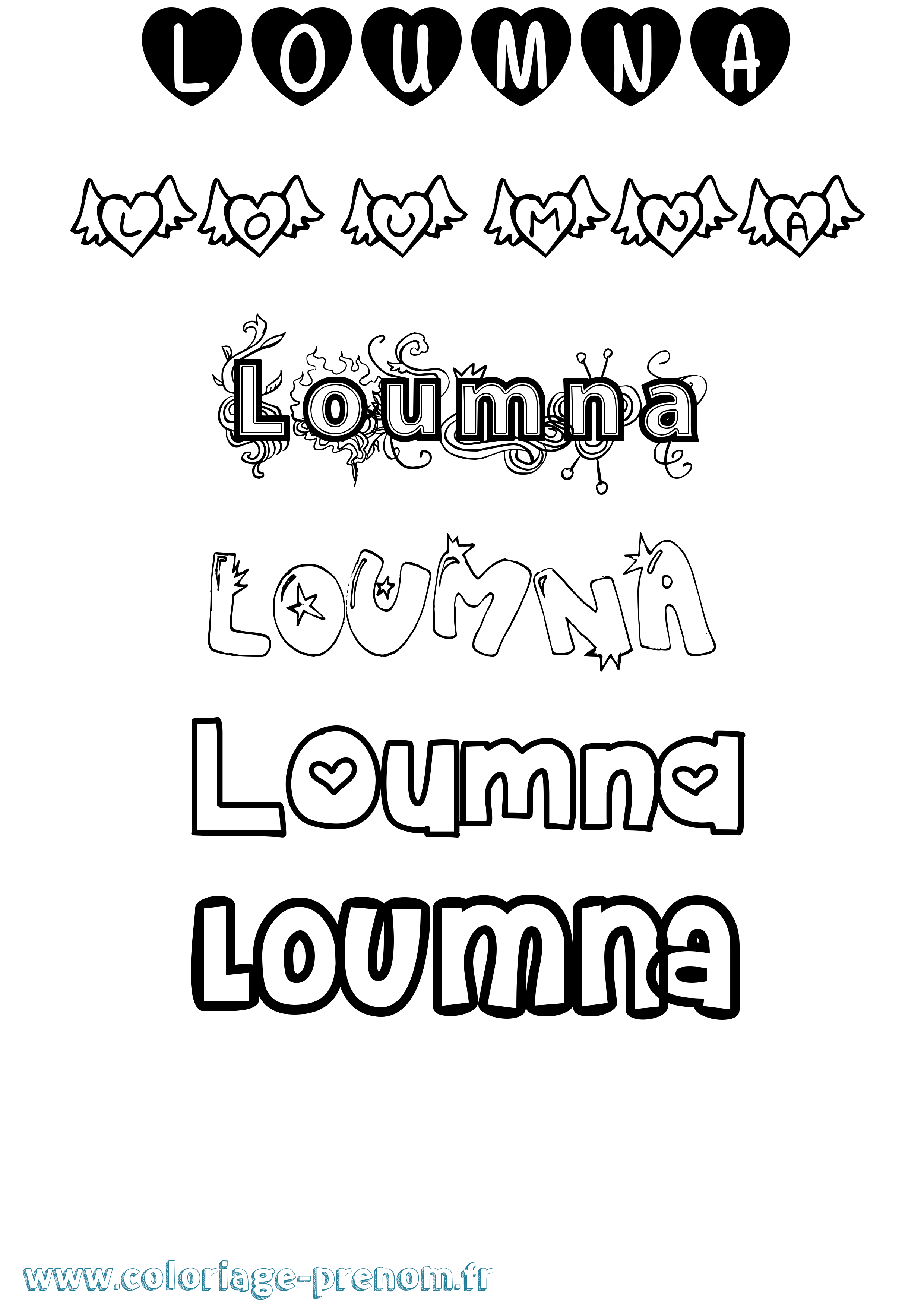 Coloriage Loumna Girly Coloriage prénom Loumna Girly
