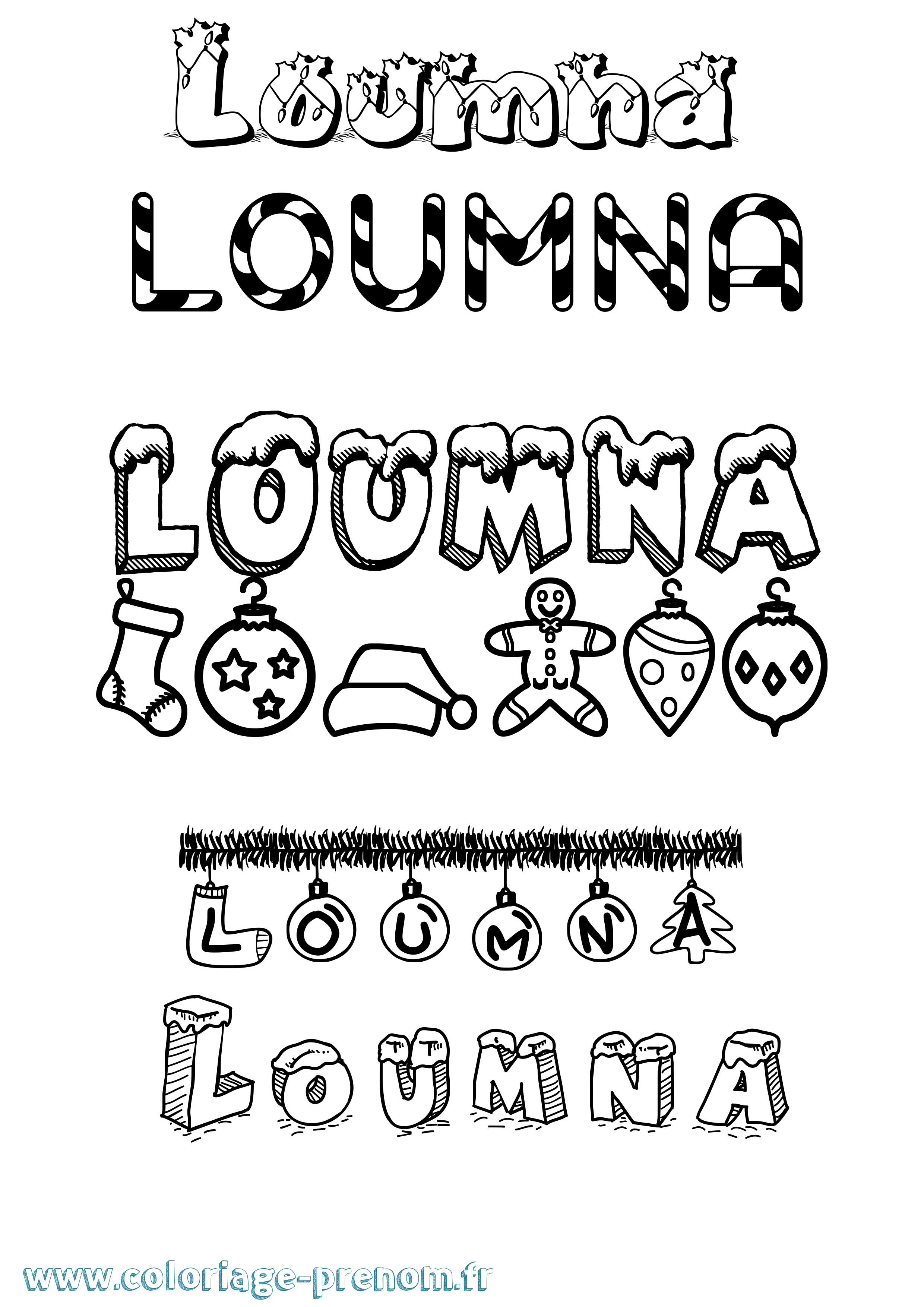 Coloriage Loumna Noël Coloriage prénom Loumna Noël