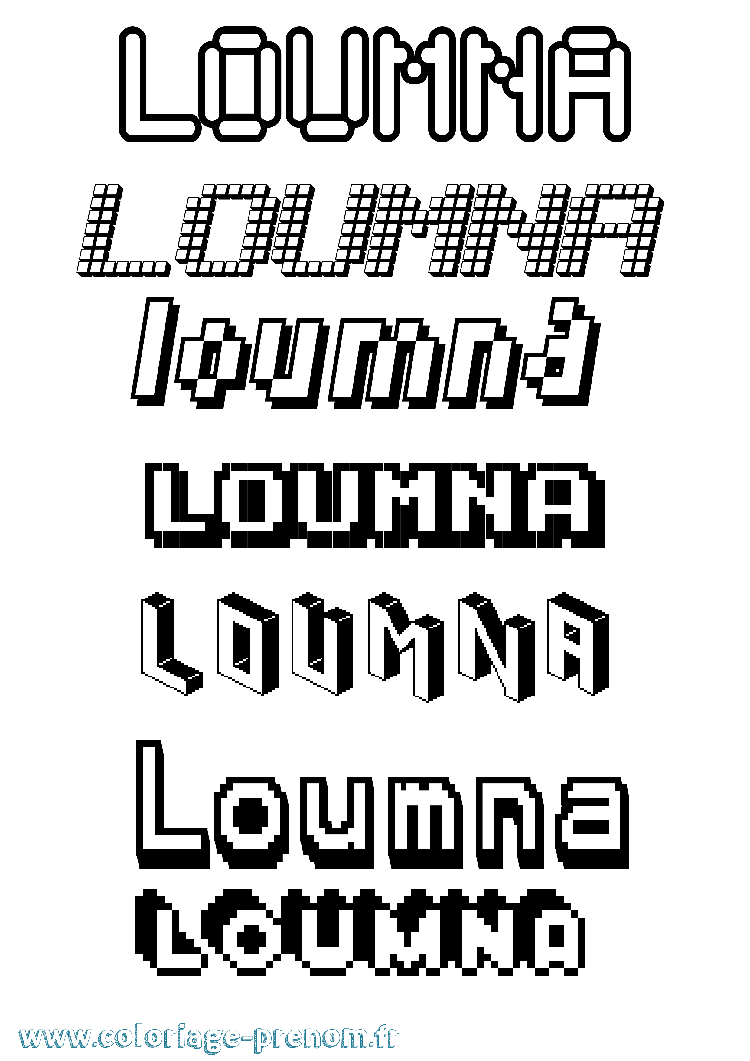 Coloriage Loumna Pixel Coloriage prénom Loumna Pixel