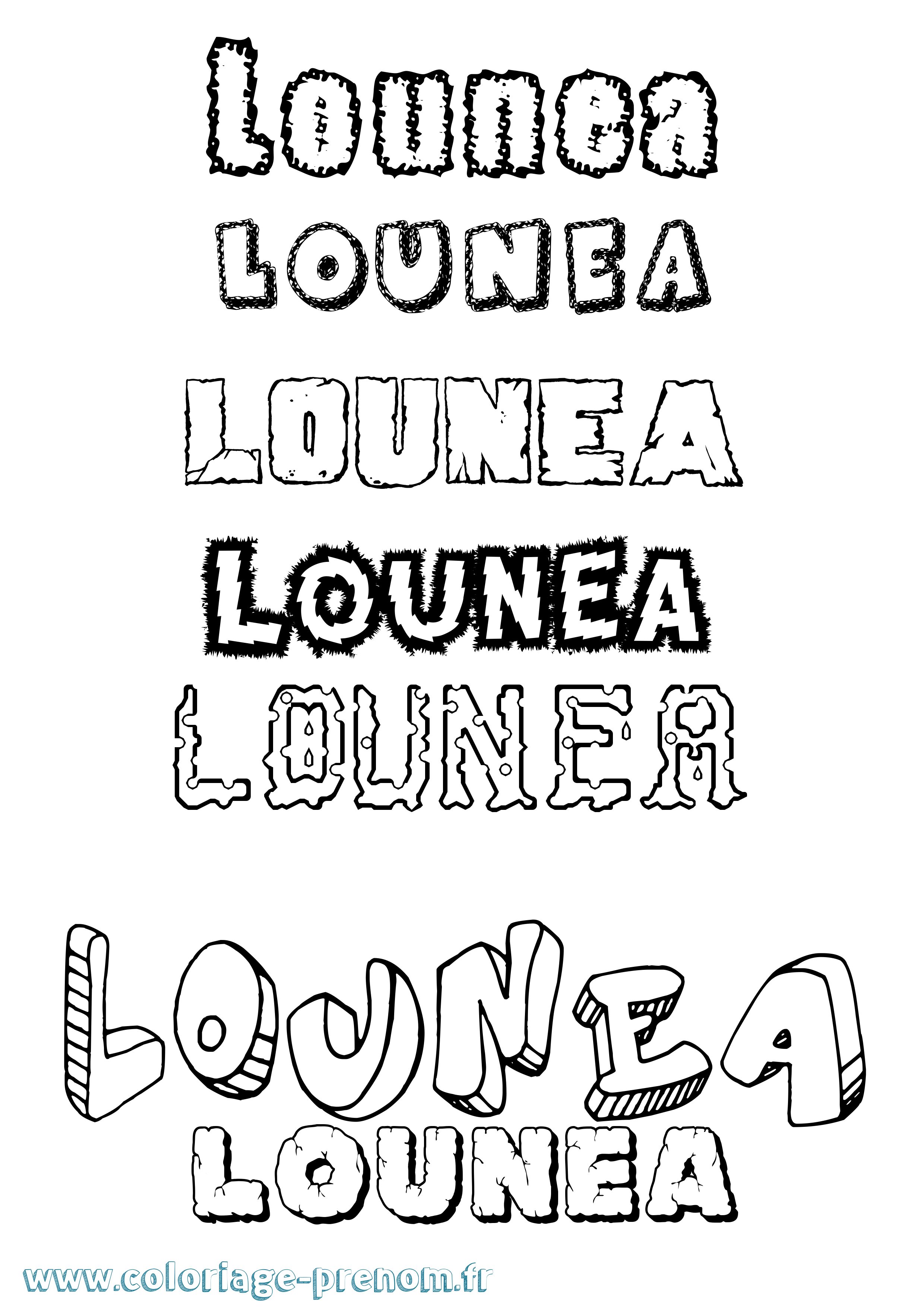 Coloriage Lounea Destructuré Coloriage prénom Lounea Destructuré