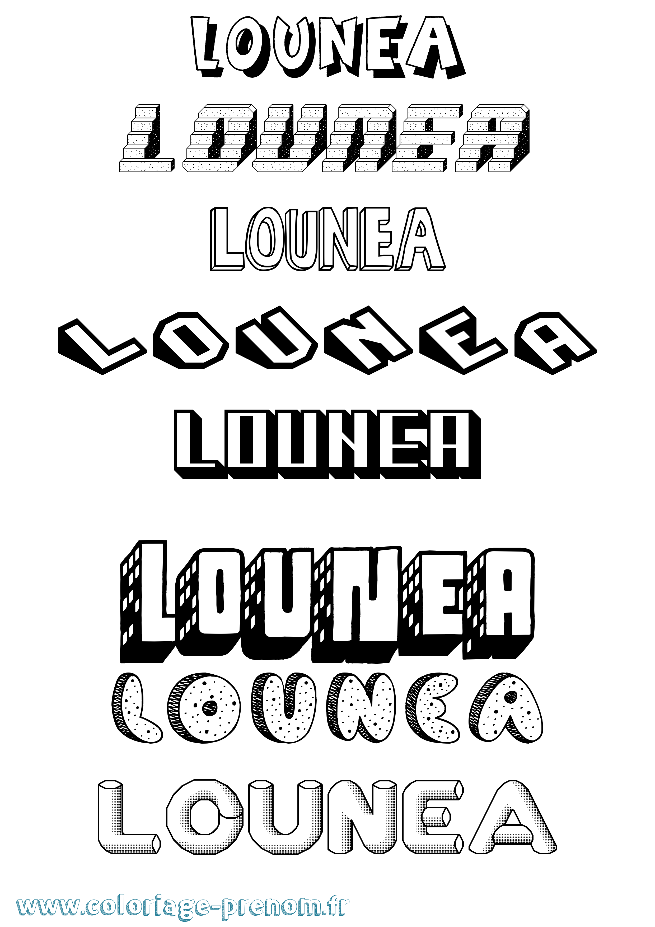 Coloriage Lounea Effet 3D Coloriage prénom Lounea Effet 3D