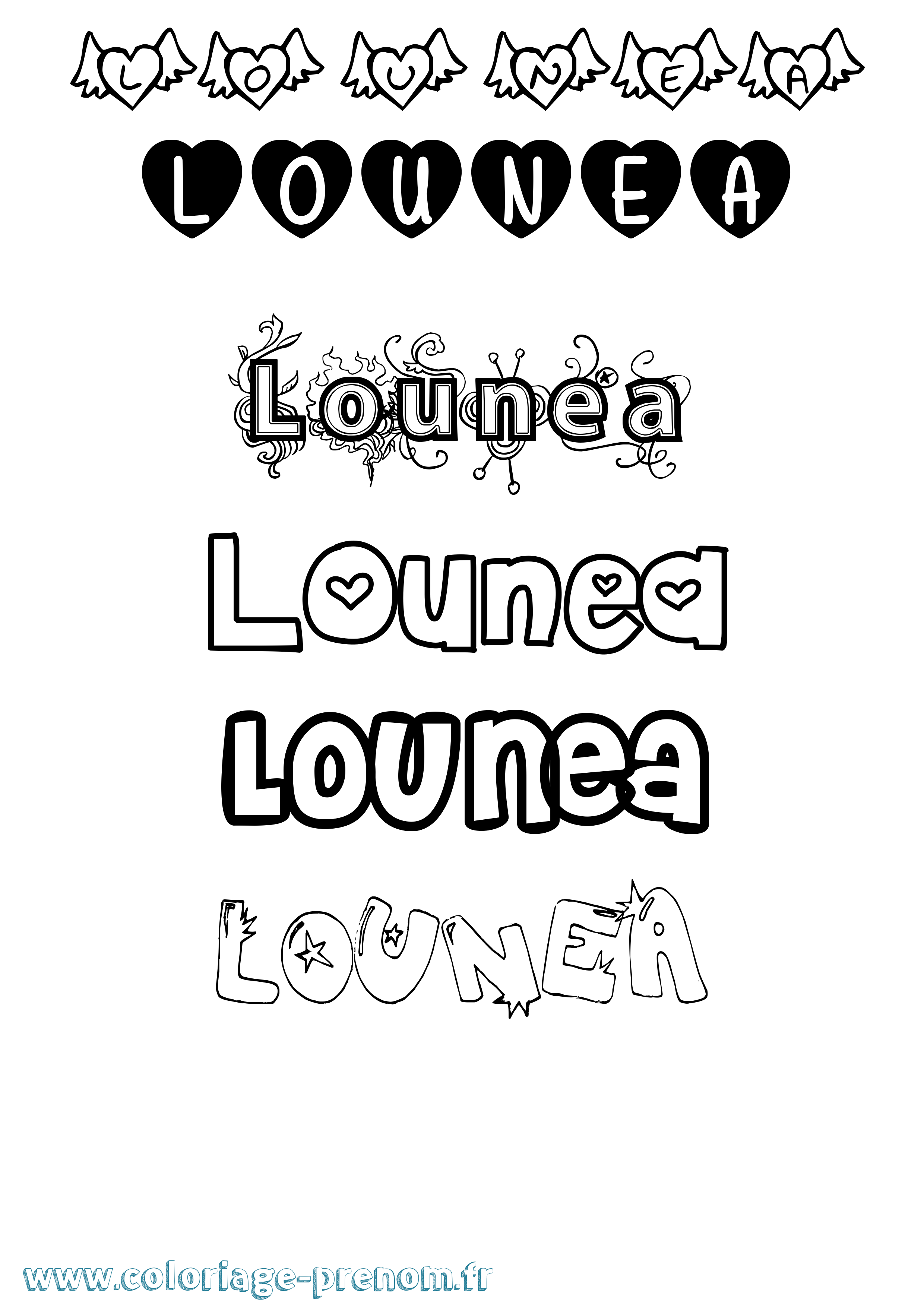 Coloriage Lounea Girly Coloriage prénom Lounea Girly