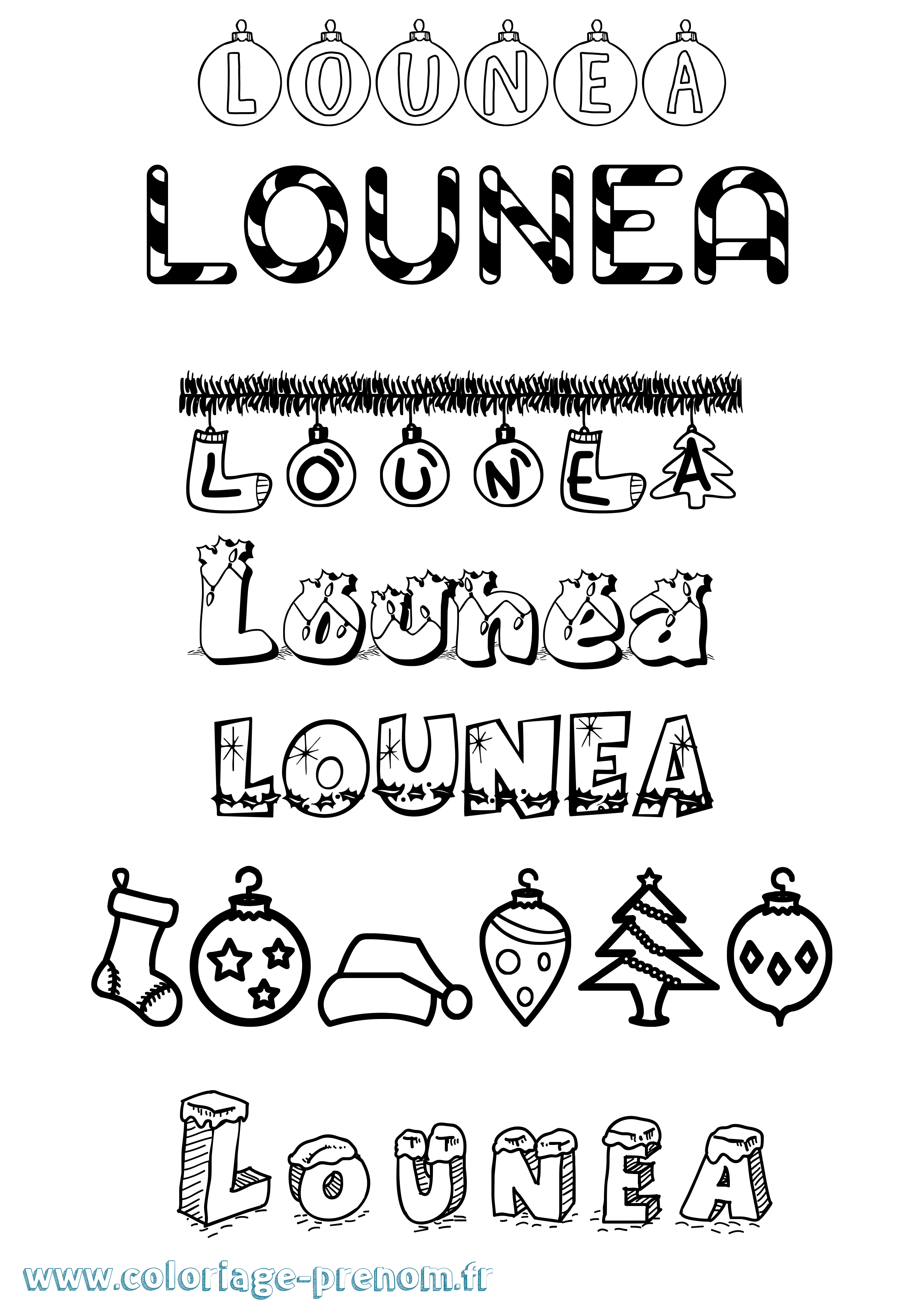 Coloriage Lounea Noël Coloriage prénom Lounea Noël