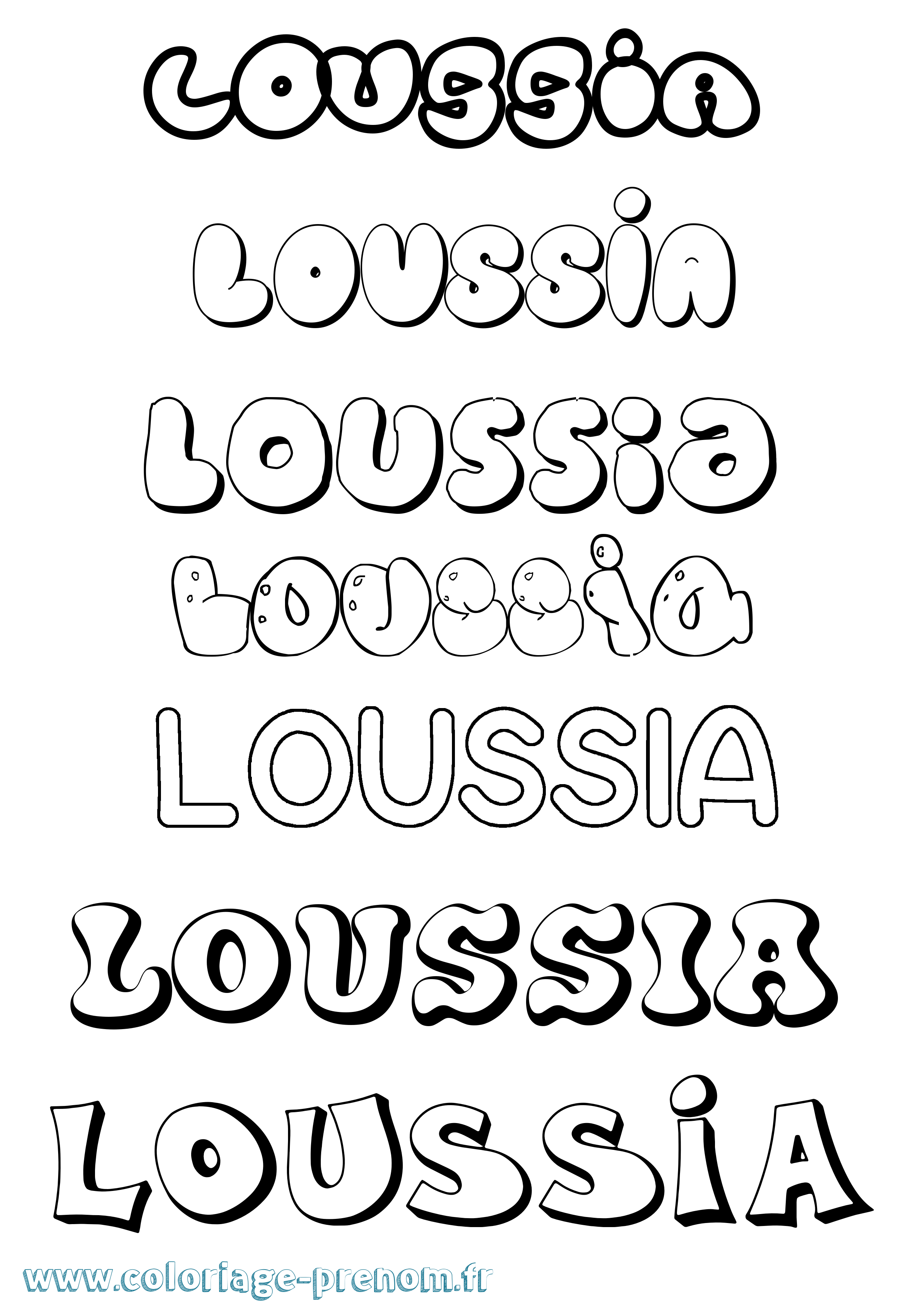 Coloriage Loussia Bubble Coloriage prénom Loussia Bubble