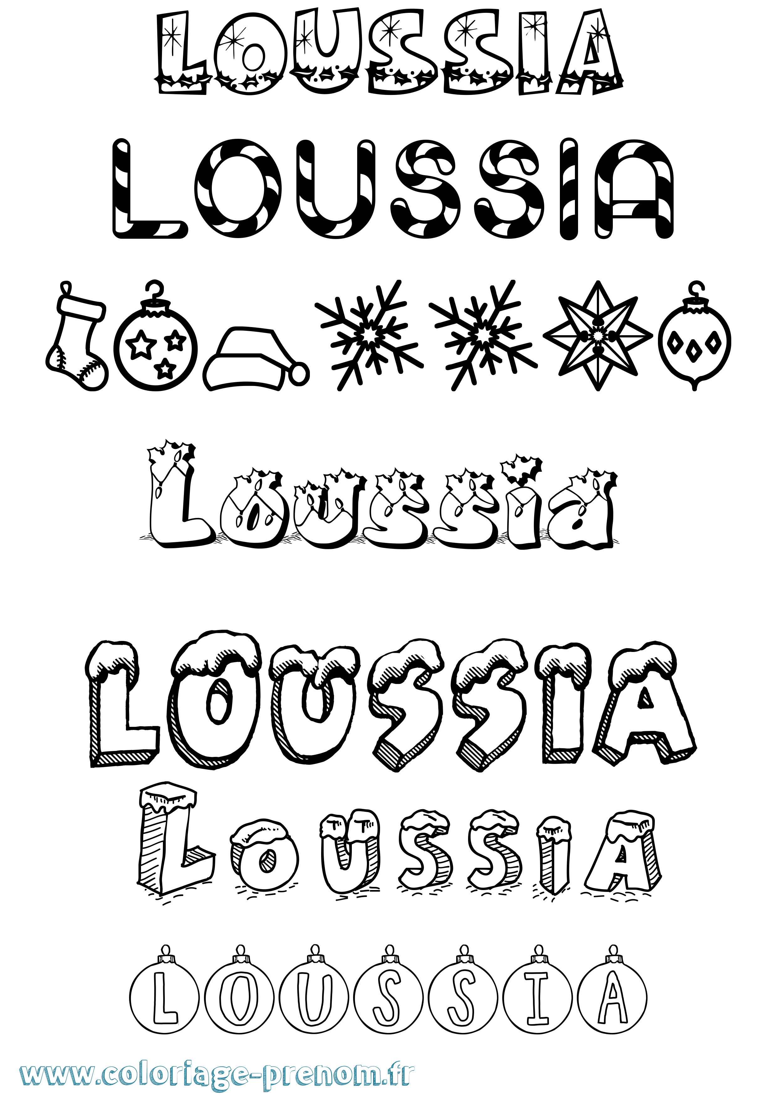 Coloriage Loussia Noël Coloriage prénom Loussia Noël