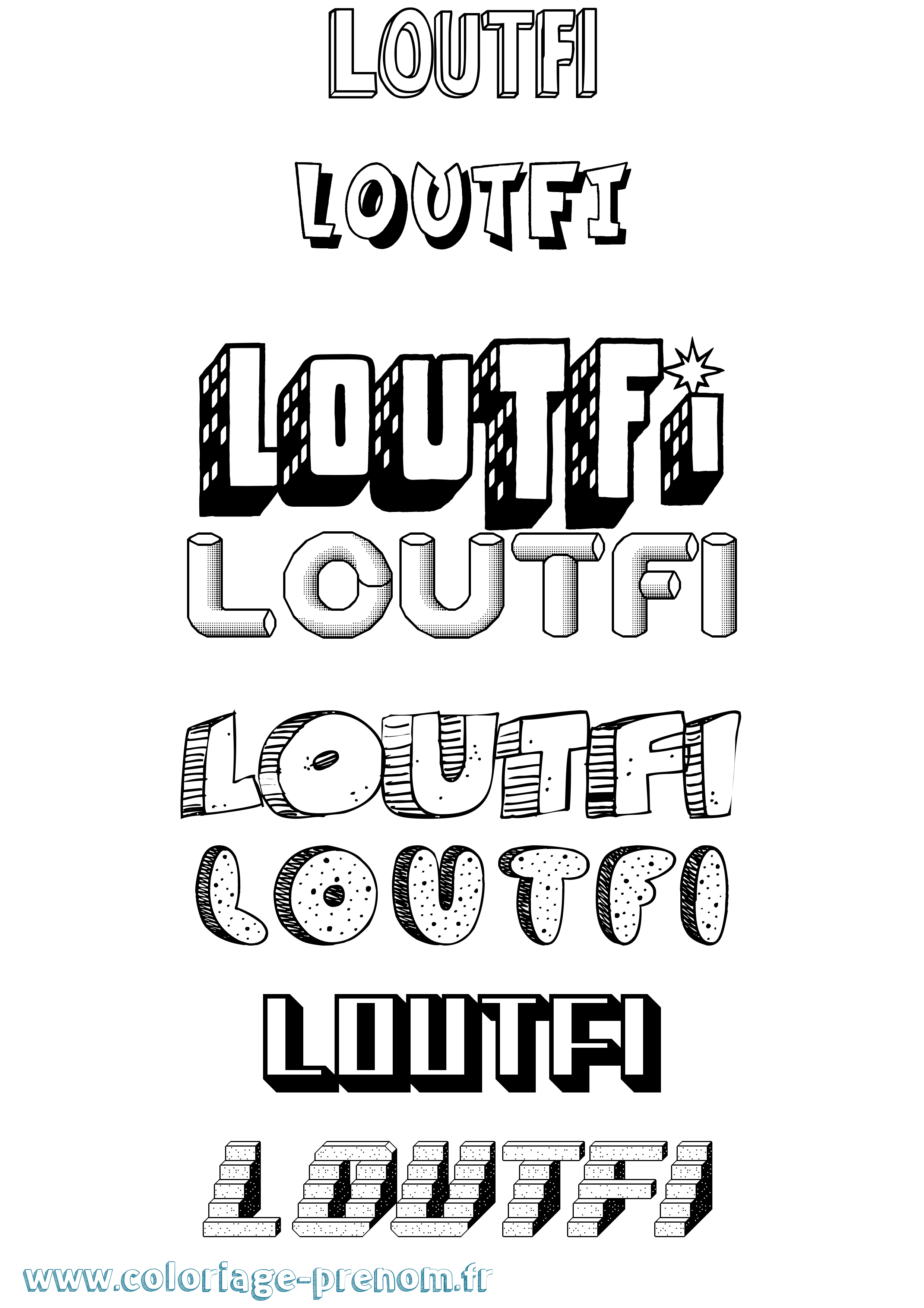 Coloriage Loutfi Effet 3D Coloriage prénom Loutfi Effet 3D
