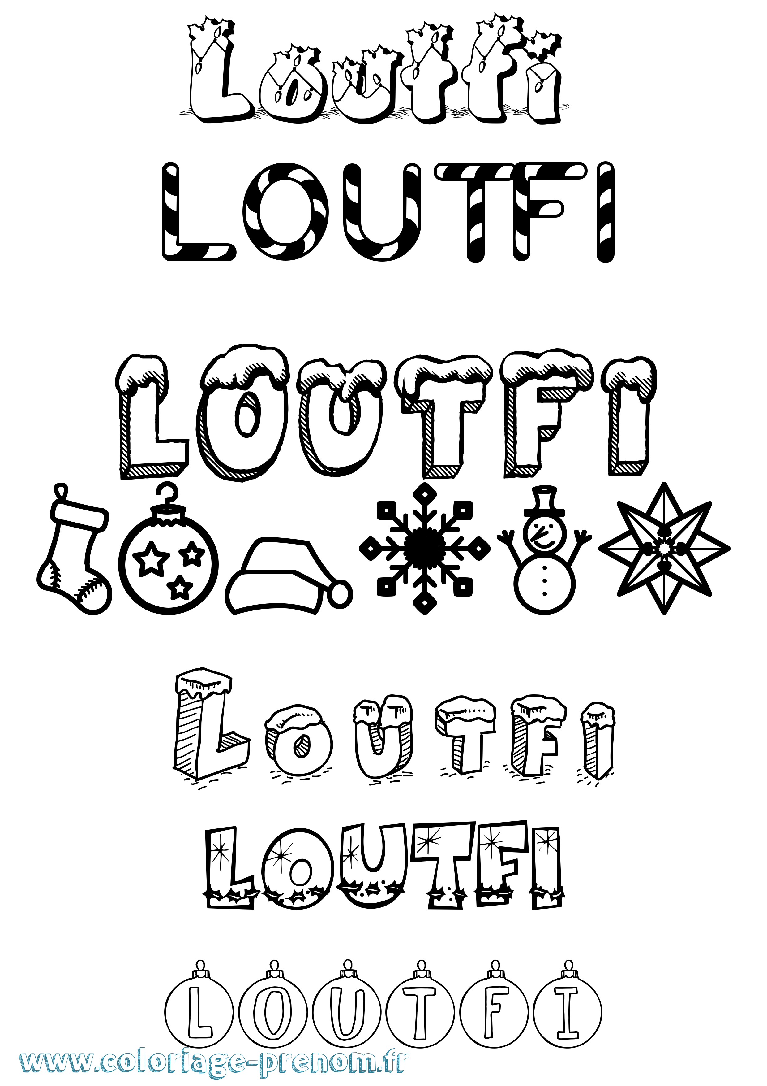 Coloriage Loutfi Noël Coloriage prénom Loutfi Noël