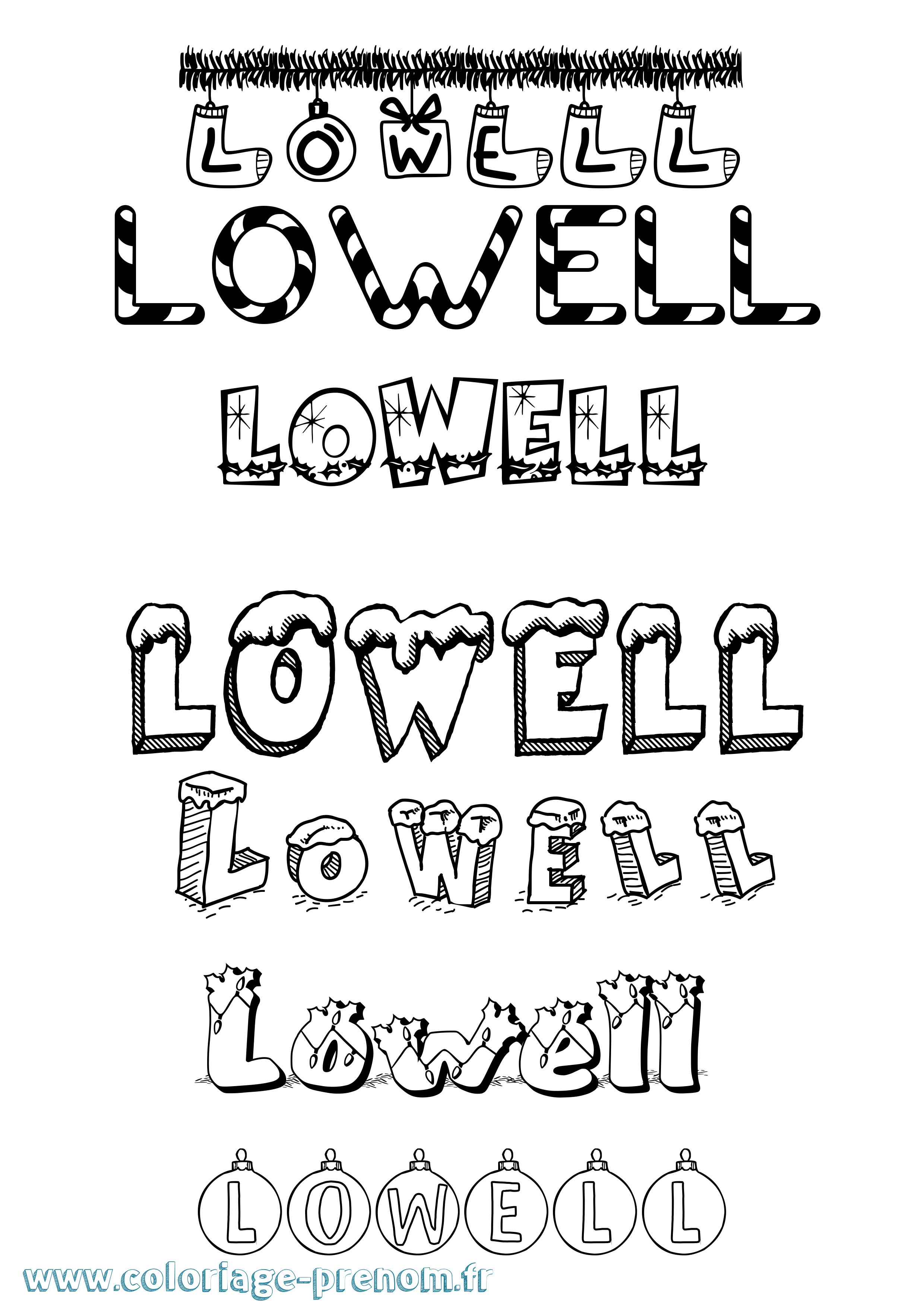 Coloriage Lowell Noël Coloriage prénom Lowell Noël