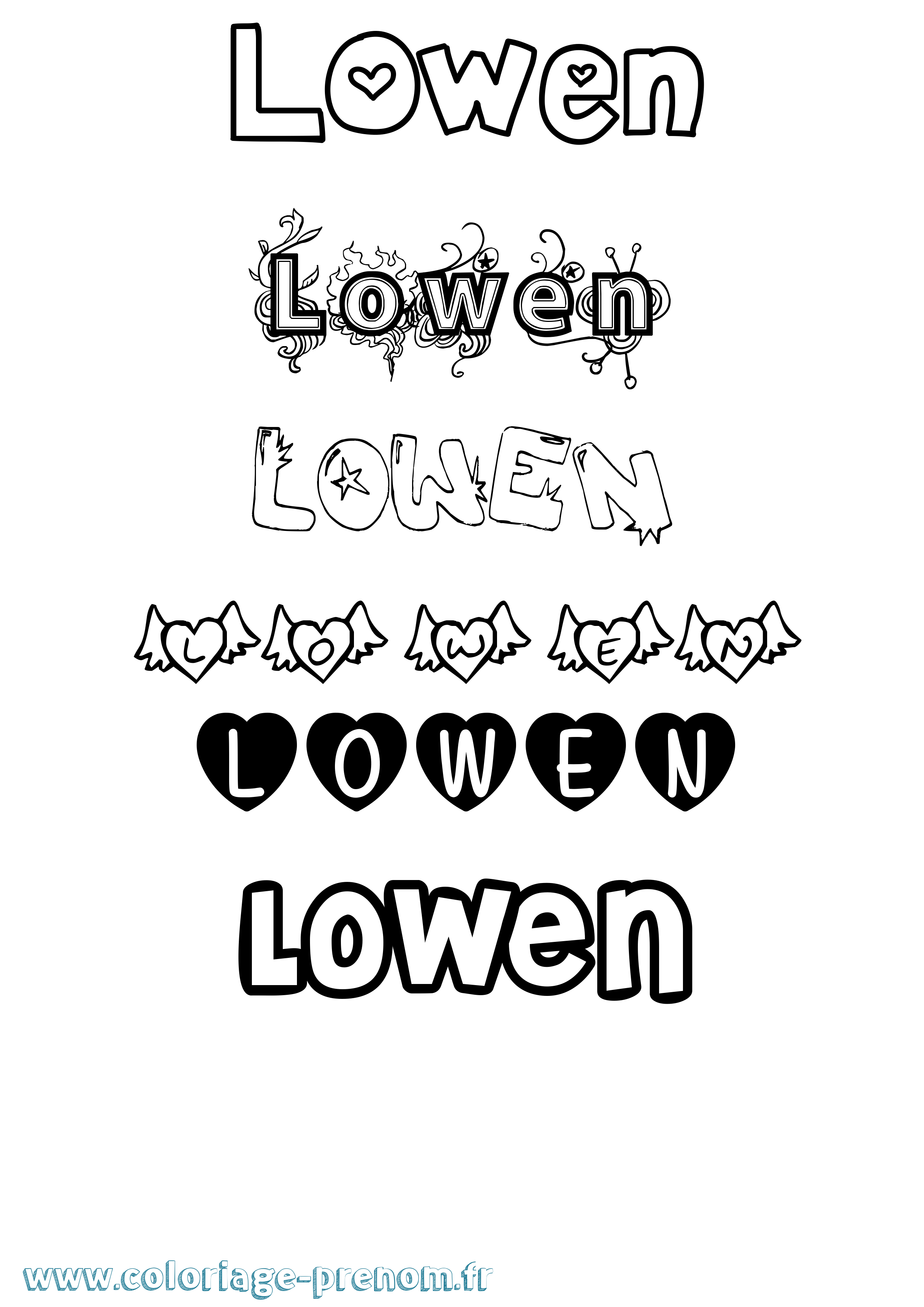 Coloriage Lowen Girly Coloriage prénom Lowen Girly