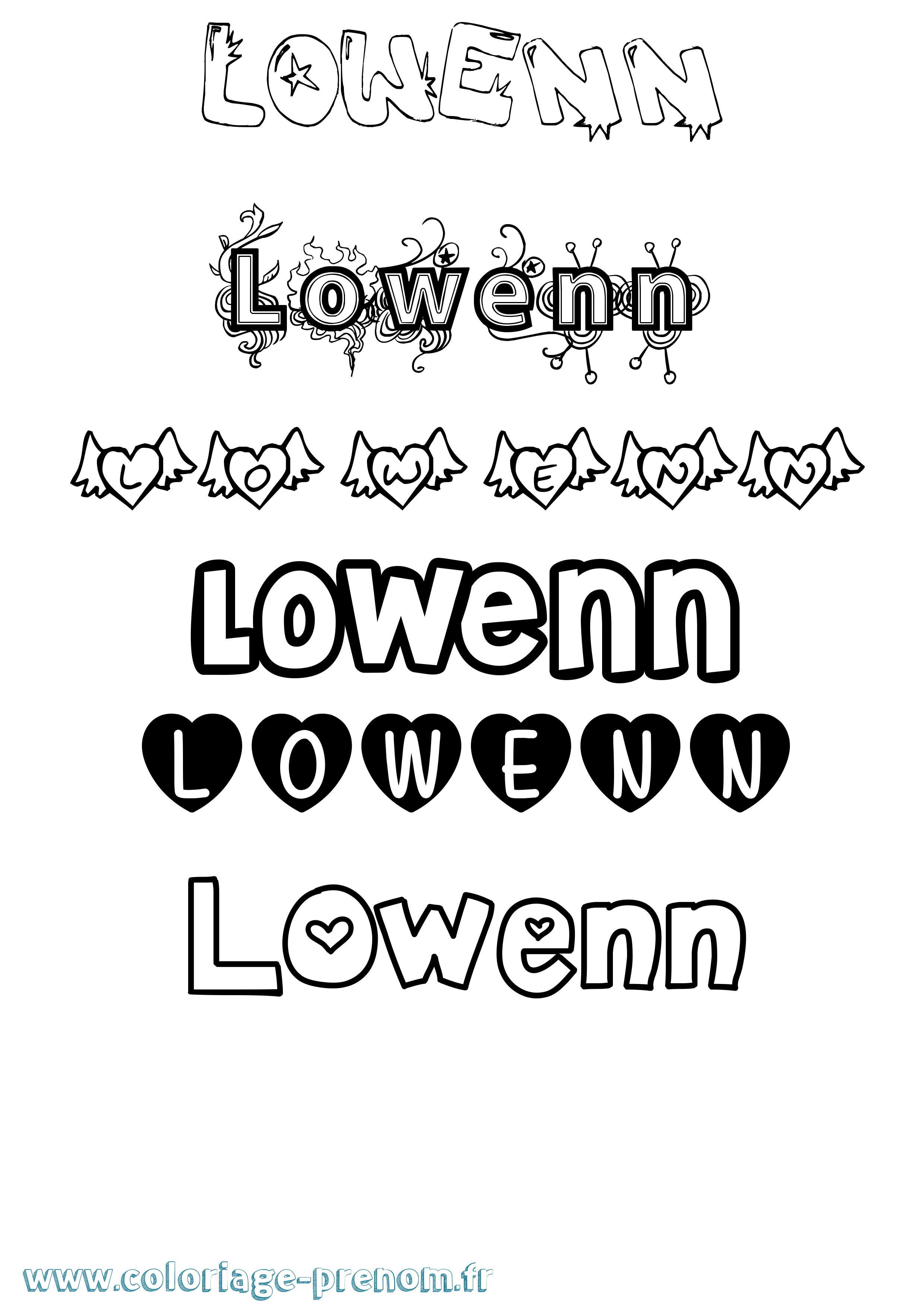 Coloriage Lowenn Girly Coloriage prénom Lowenn Girly