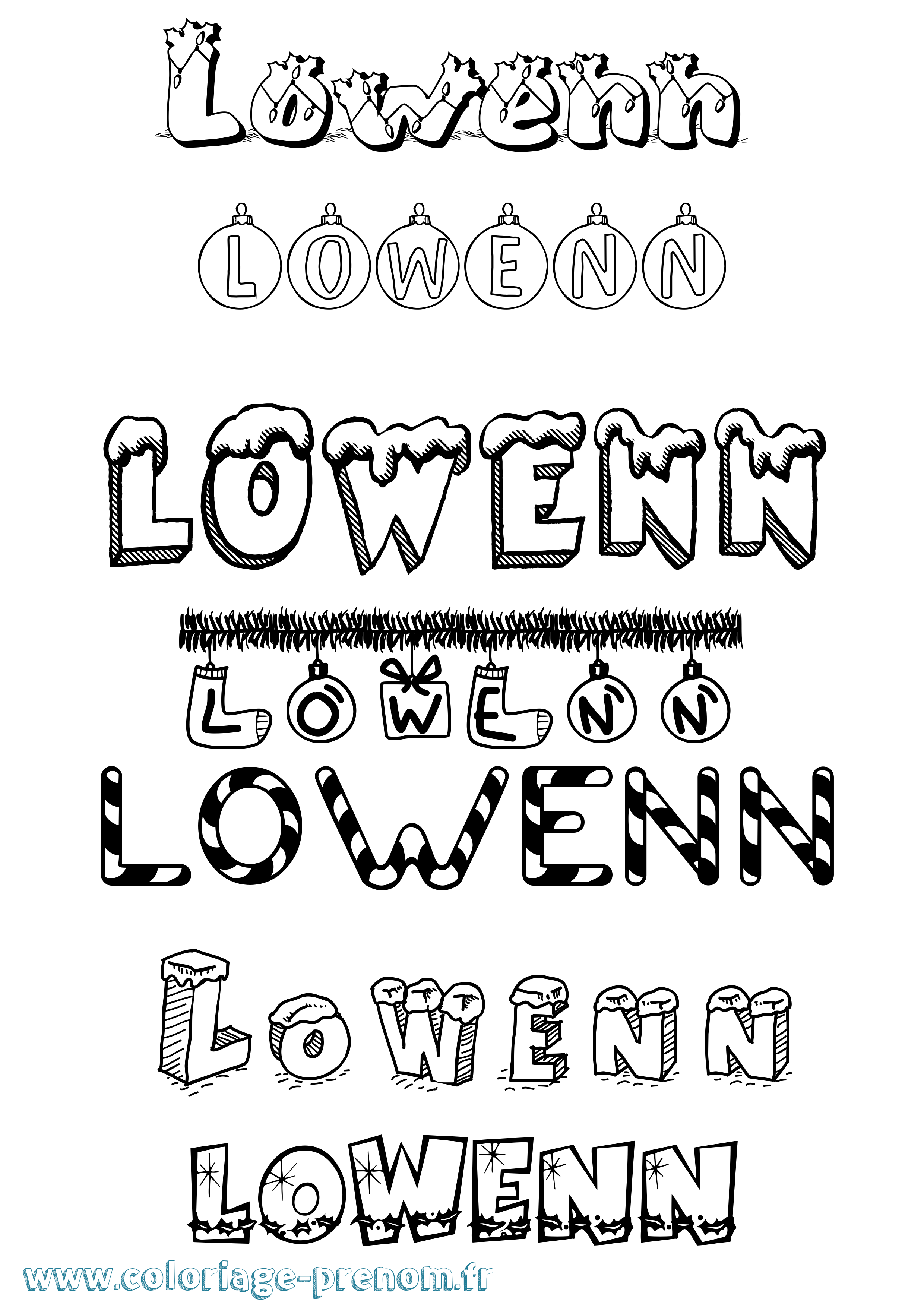 Coloriage Lowenn Noël Coloriage prénom Lowenn Noël