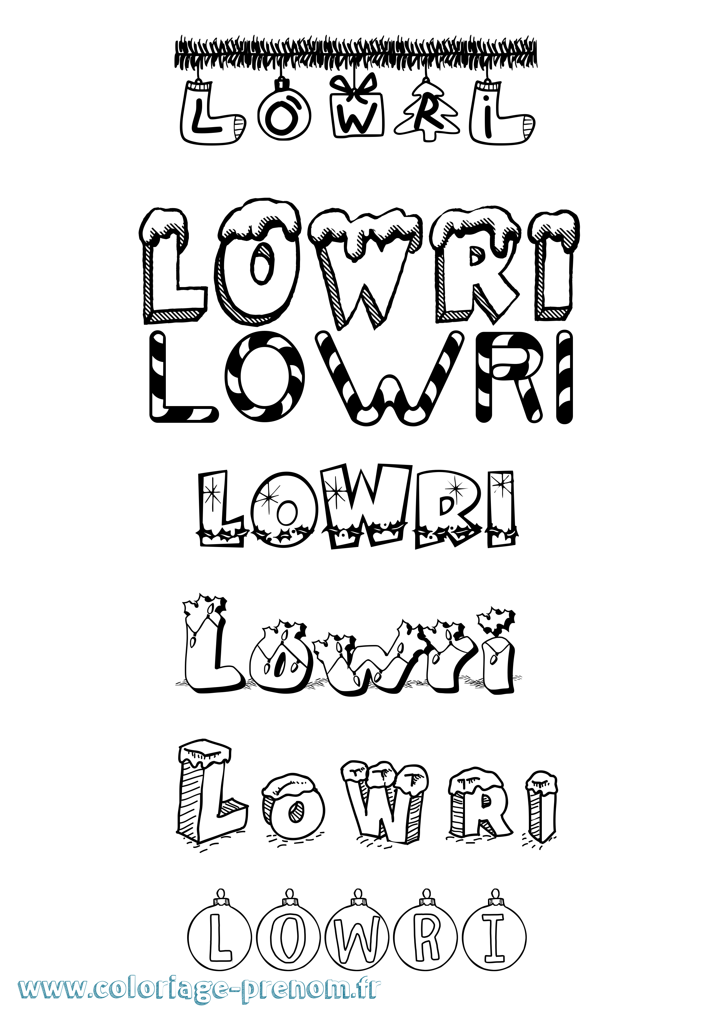 Coloriage Lowri Noël Coloriage prénom Lowri Noël