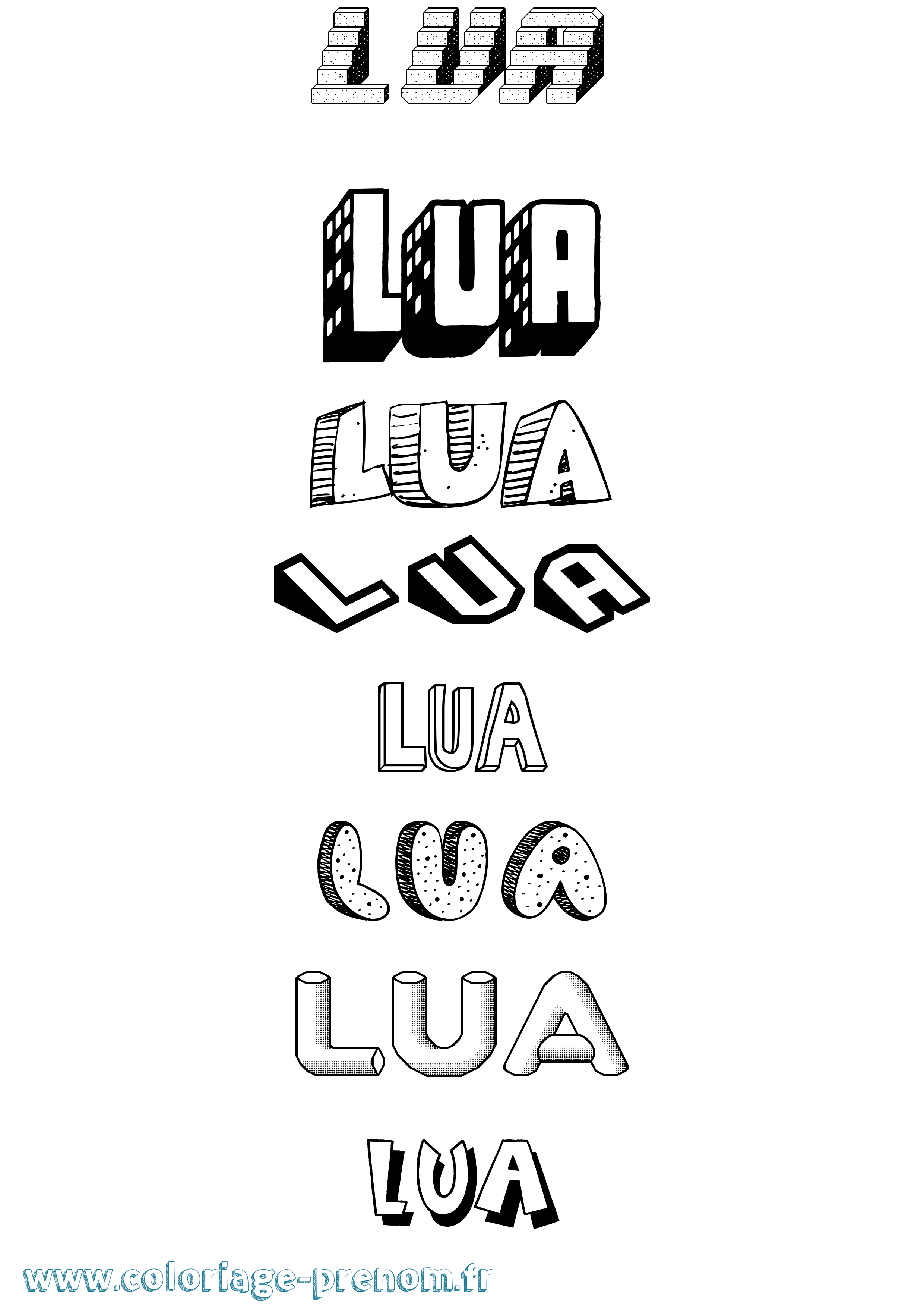 Coloriage Lua Effet 3D Coloriage prénom Lua Effet 3D