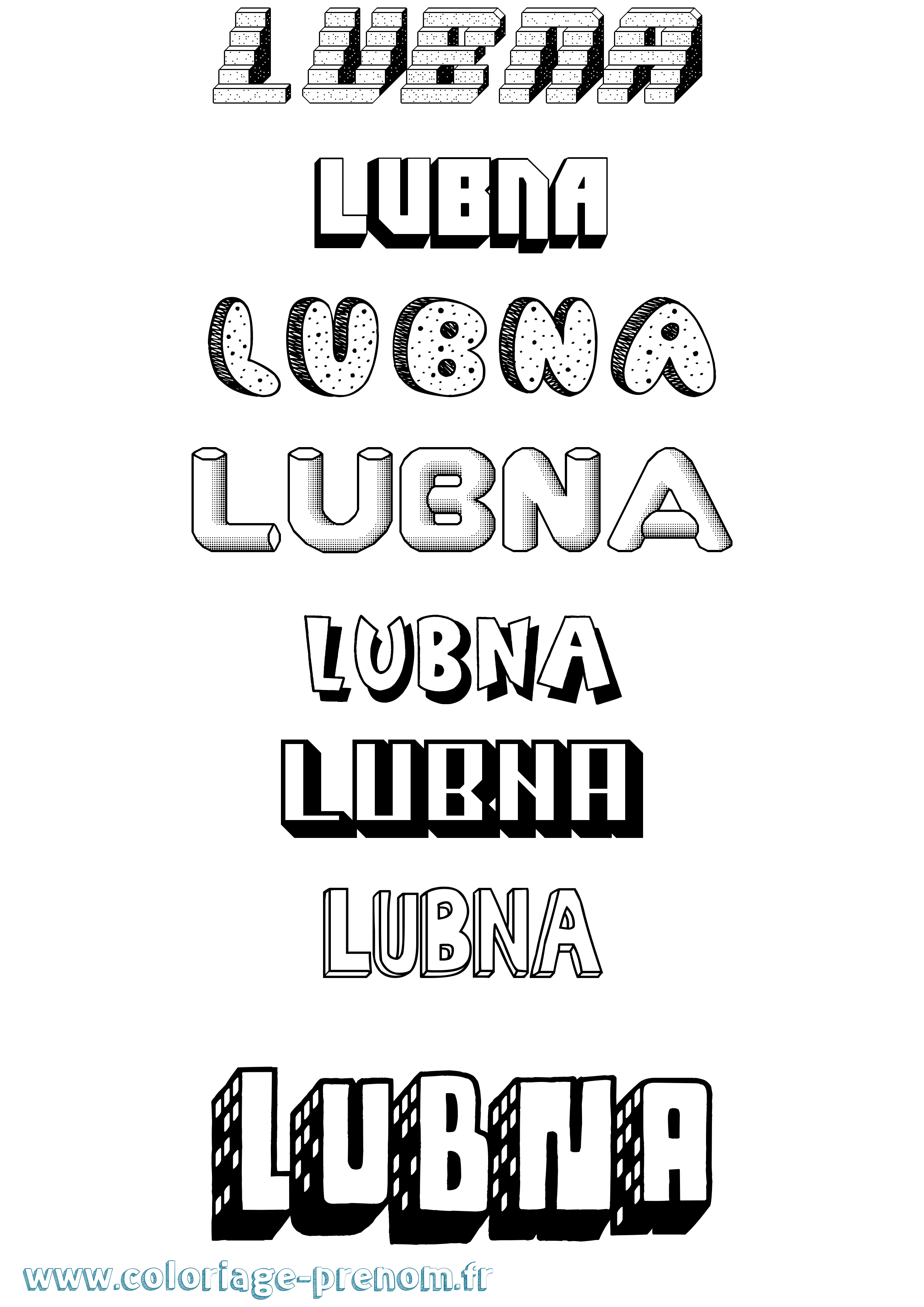 Coloriage Lubna Effet 3D Coloriage prénom Lubna Effet 3D