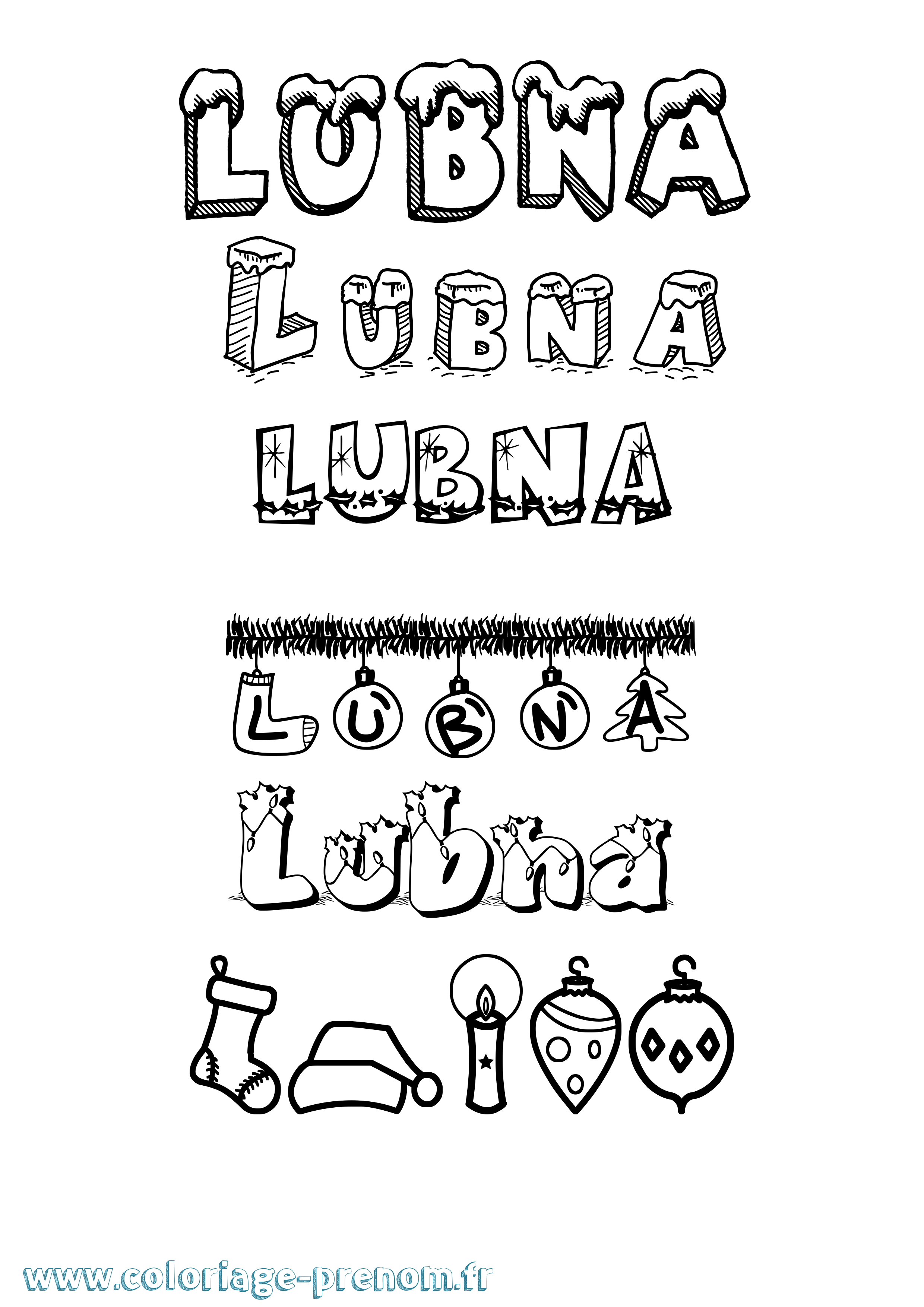Coloriage Lubna Noël Coloriage prénom Lubna Noël