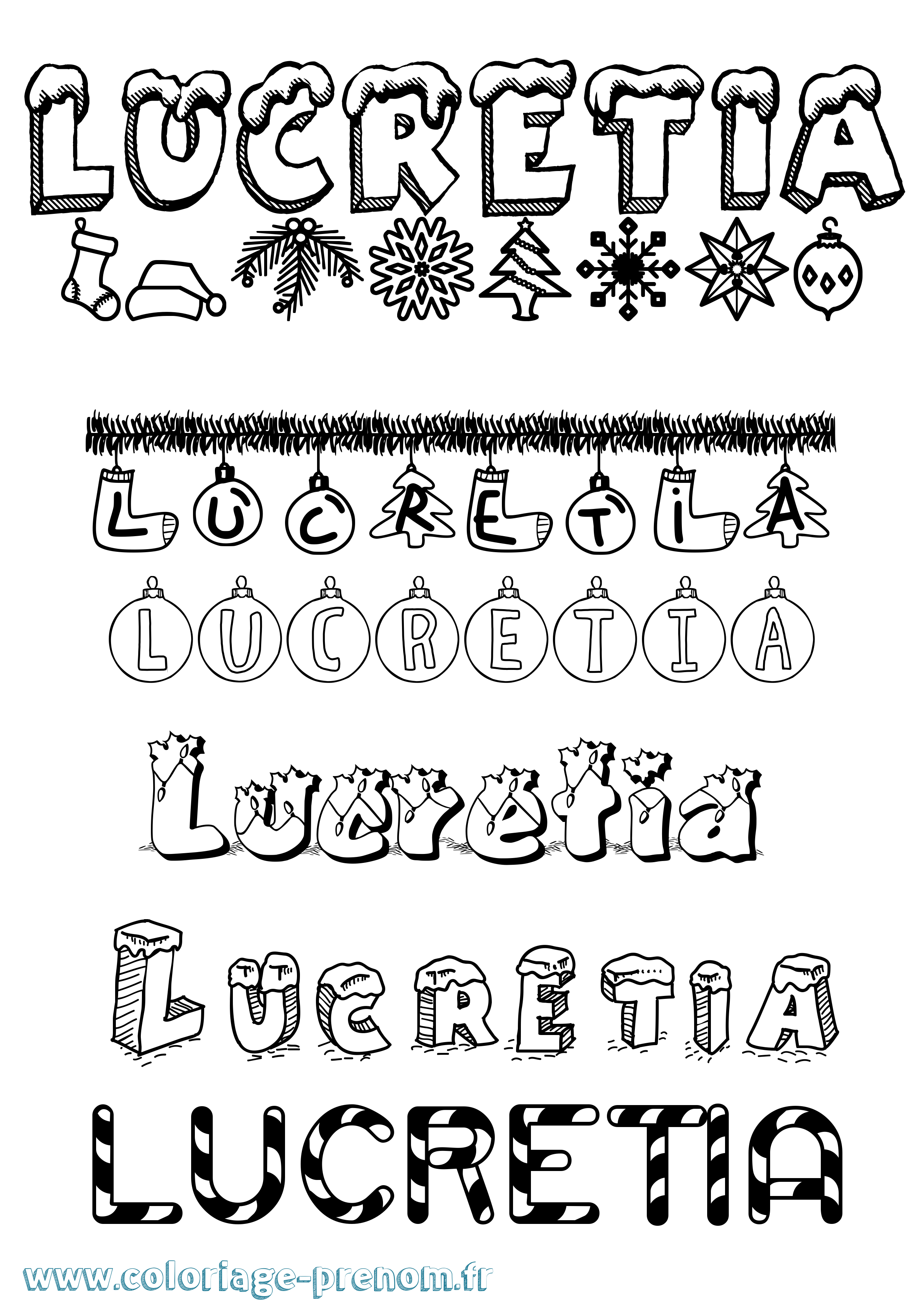 Coloriage Lucretia Noël Coloriage prénom Lucretia Noël