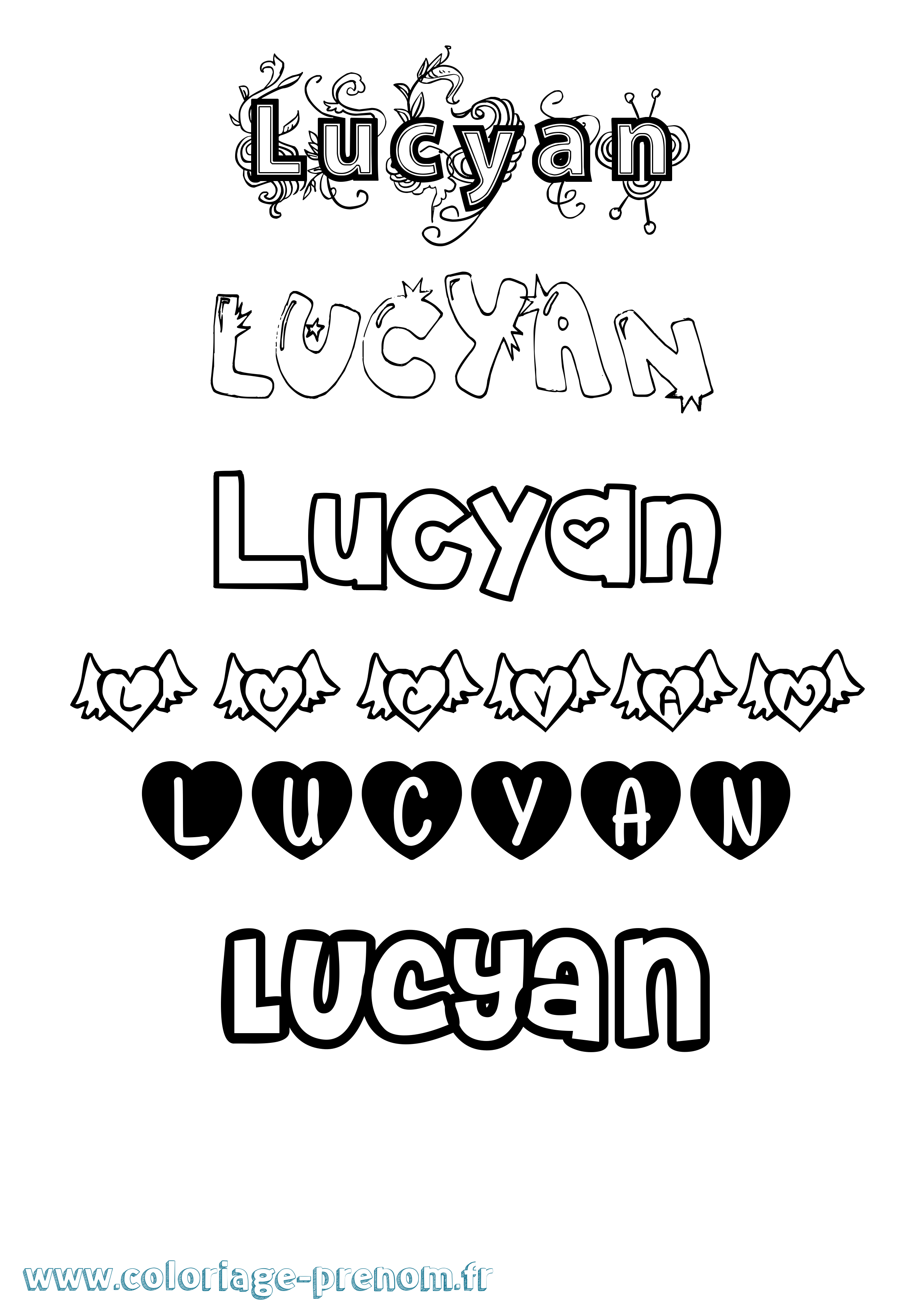 Coloriage Lucyan Girly Coloriage prénom Lucyan Girly