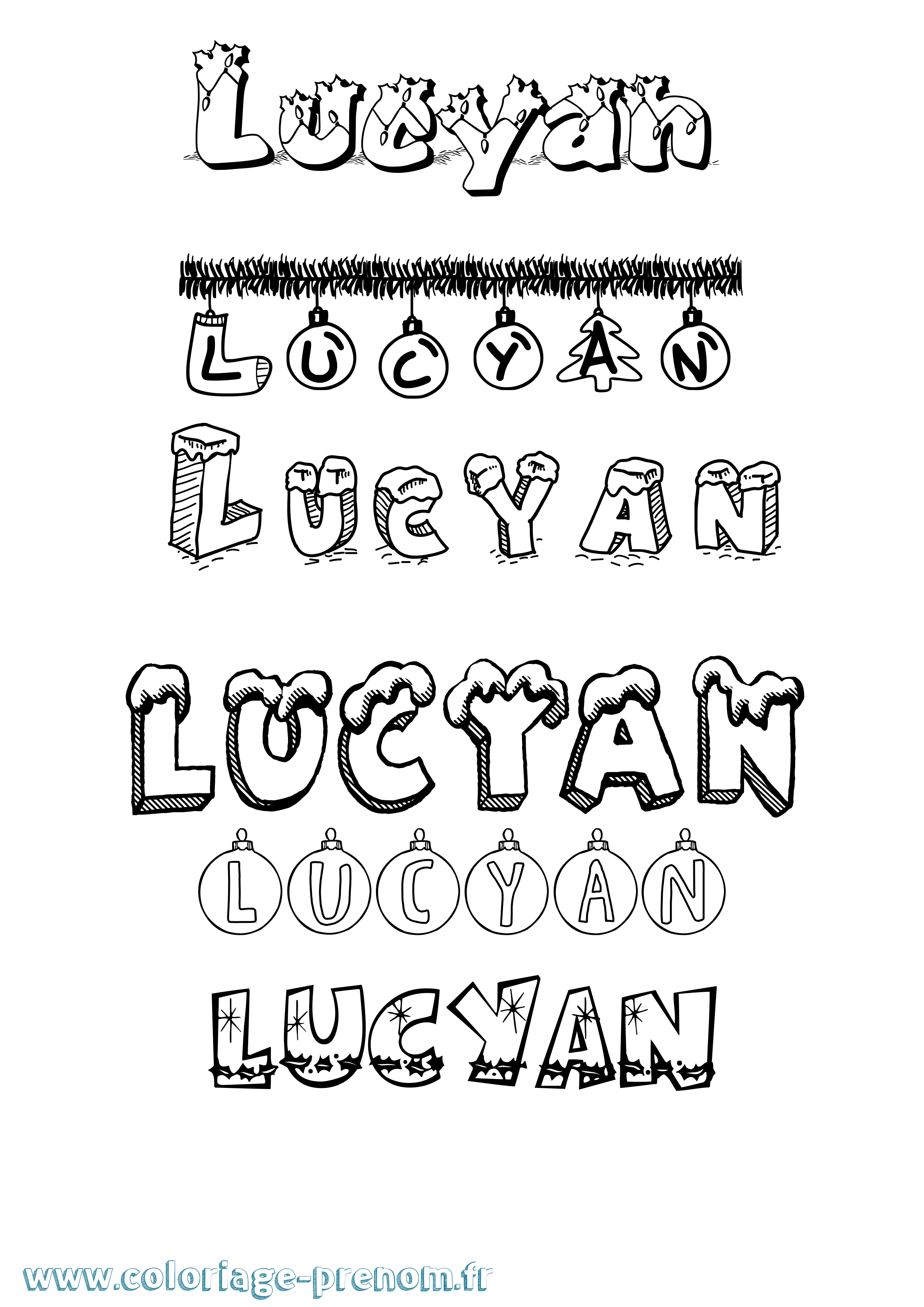 Coloriage Lucyan Noël Coloriage prénom Lucyan Noël