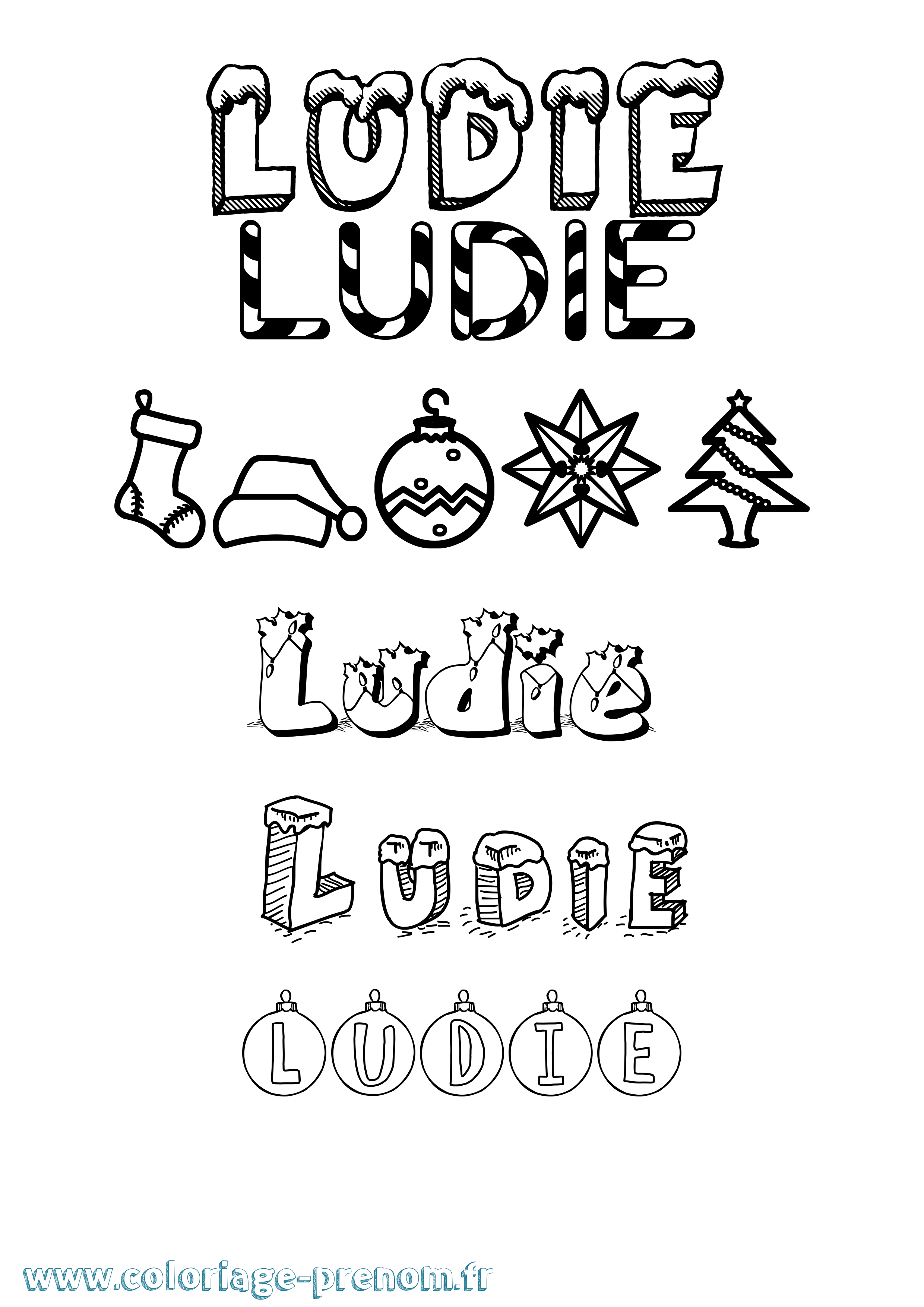 Coloriage Ludie Noël Coloriage prénom Ludie Noël