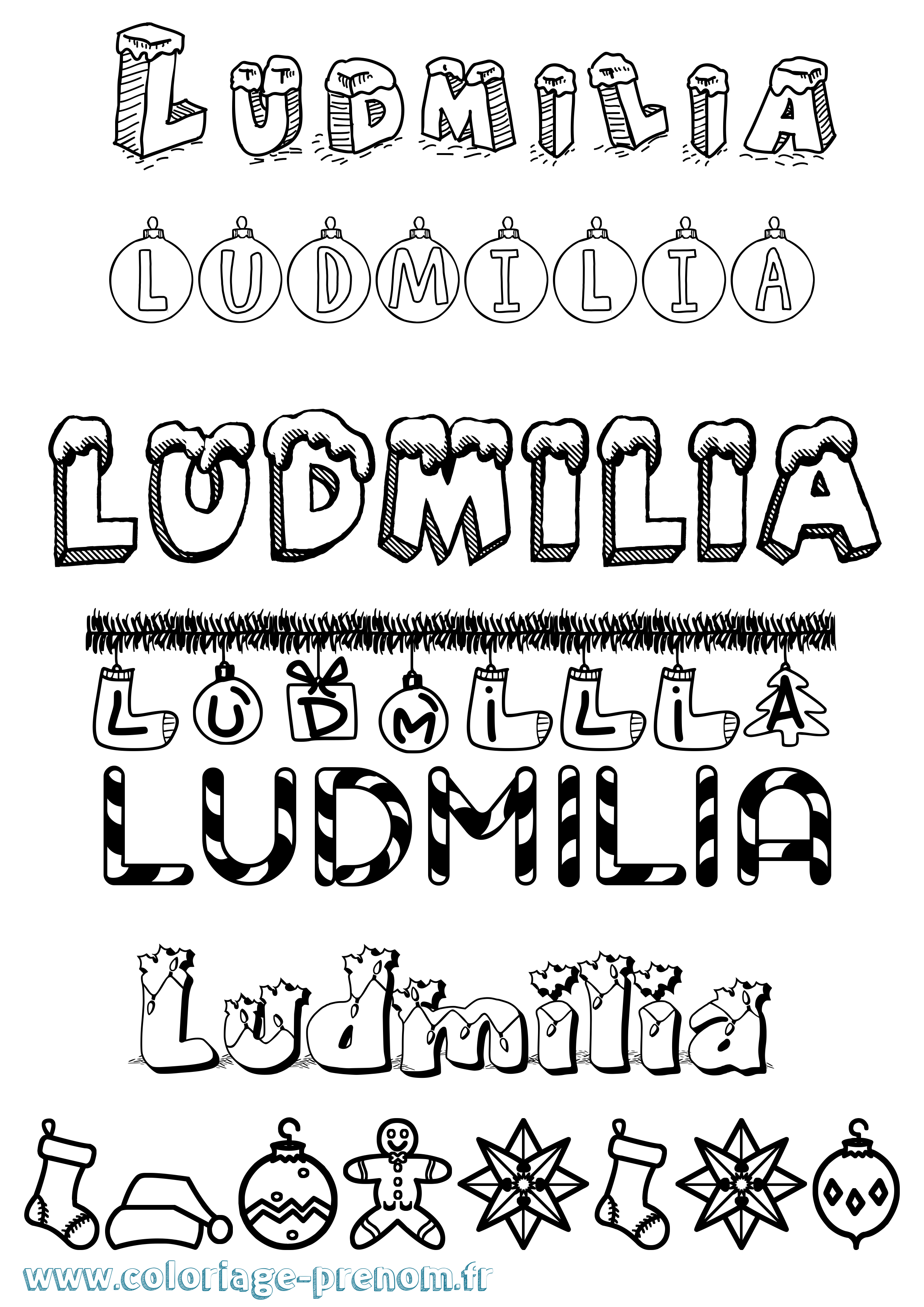 Coloriage Ludmilia Noël Coloriage prénom Ludmilia Noël
