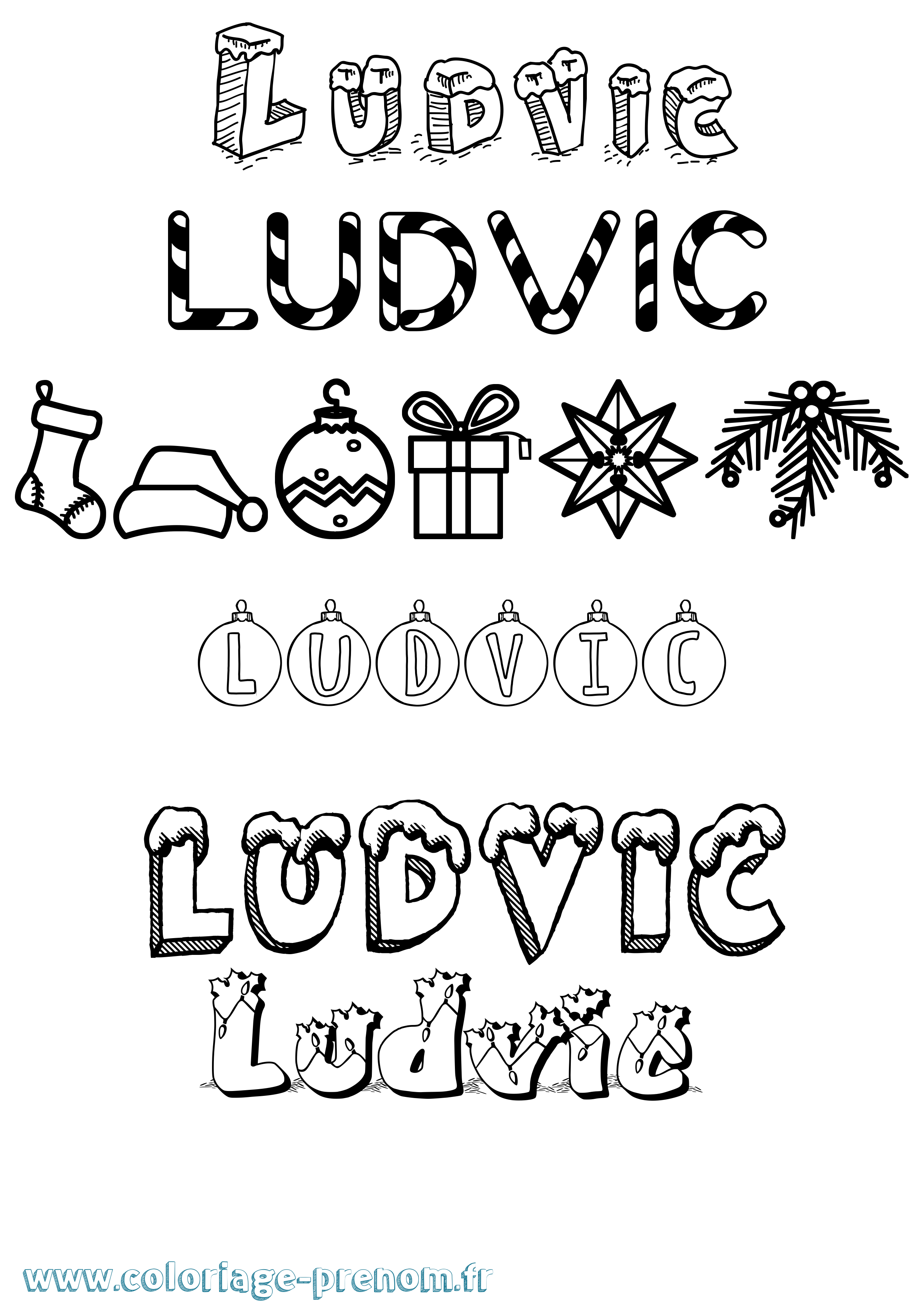 Coloriage Ludvic Noël Coloriage prénom Ludvic Noël