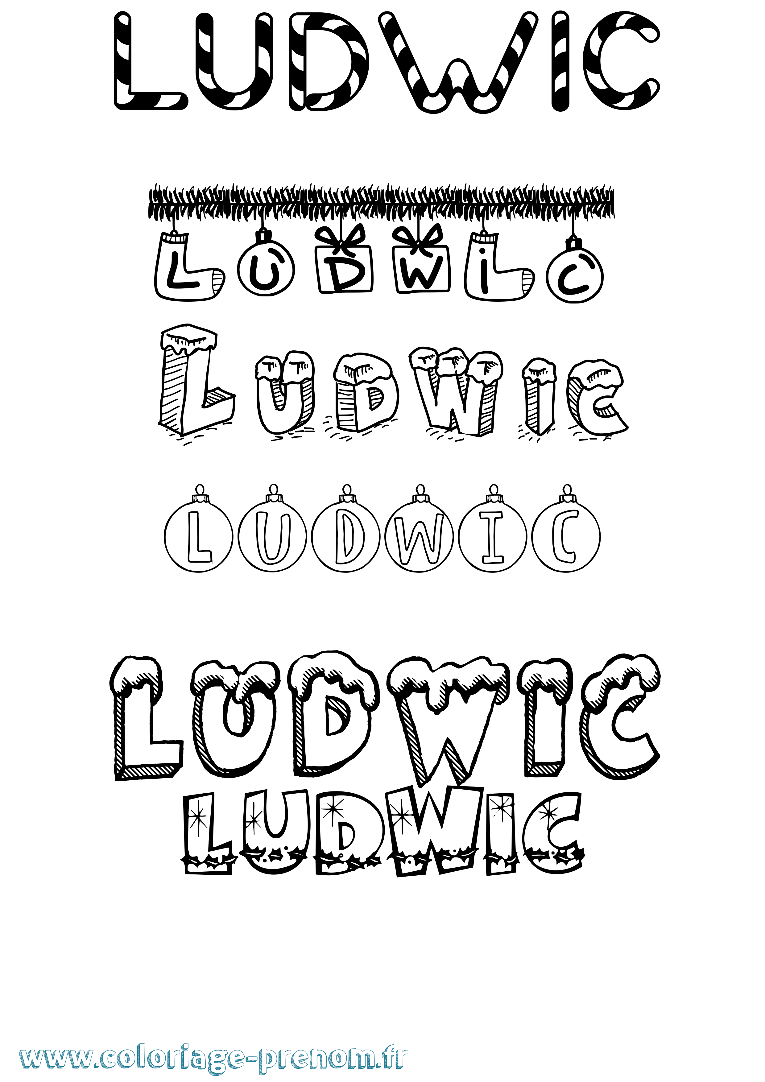 Coloriage Ludwic Noël Coloriage prénom Ludwic Noël