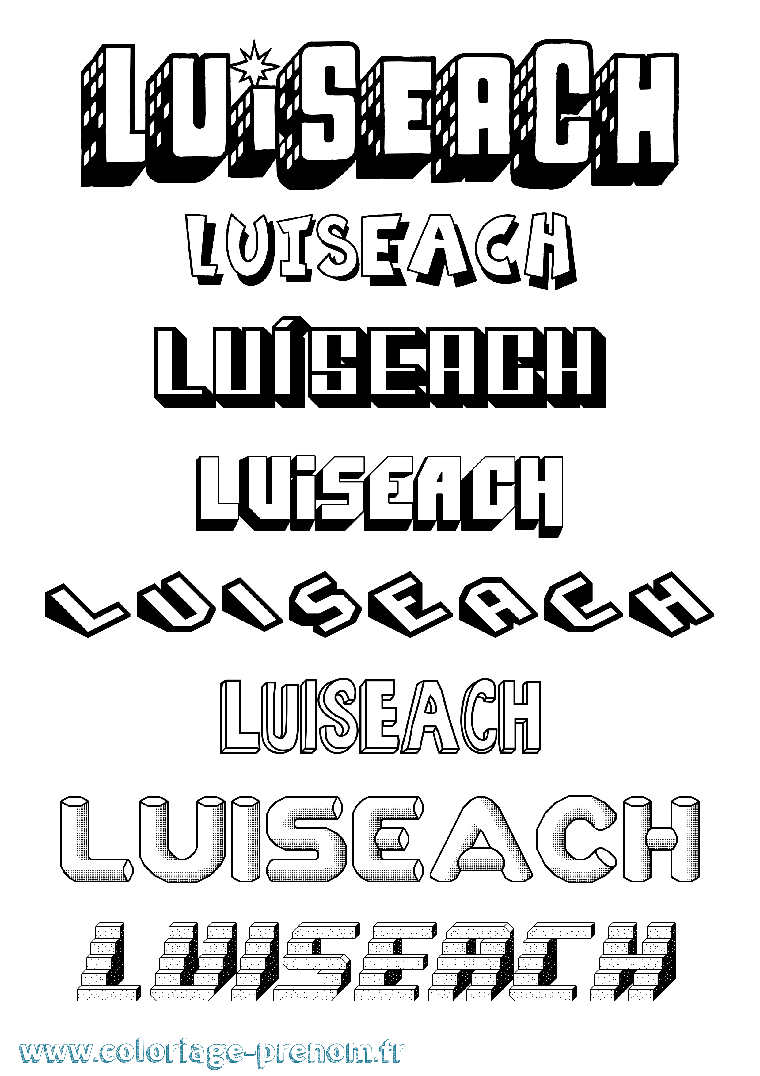 Coloriage Luíseach Effet 3D Coloriage prénom Luíseach Effet 3D