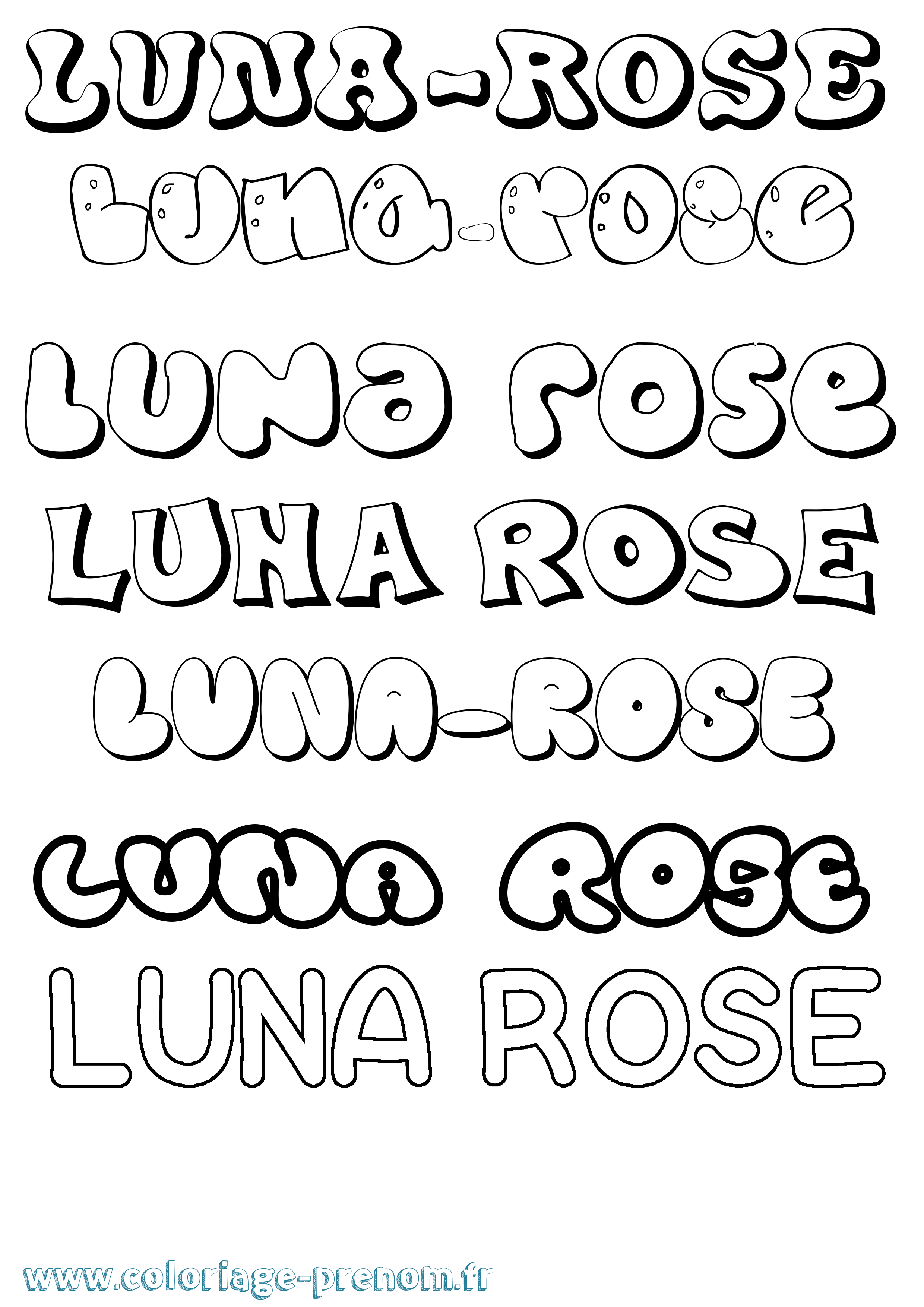 Coloriage Luna-Rose Bubble Coloriage prénom Luna-Rose Bubble