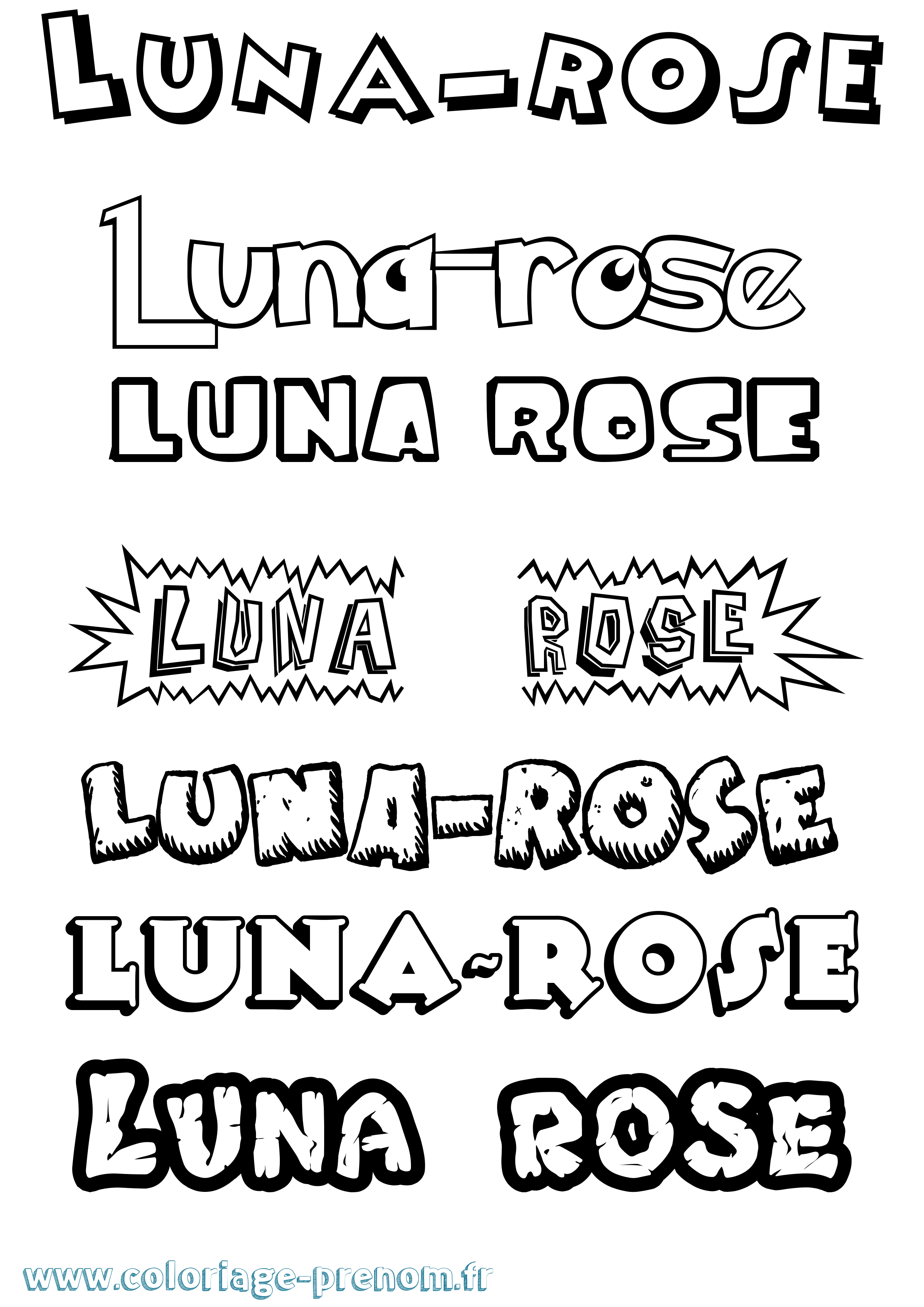 Coloriage Luna-Rose Dessin Animé Coloriage prénom Luna-Rose Dessin Animé