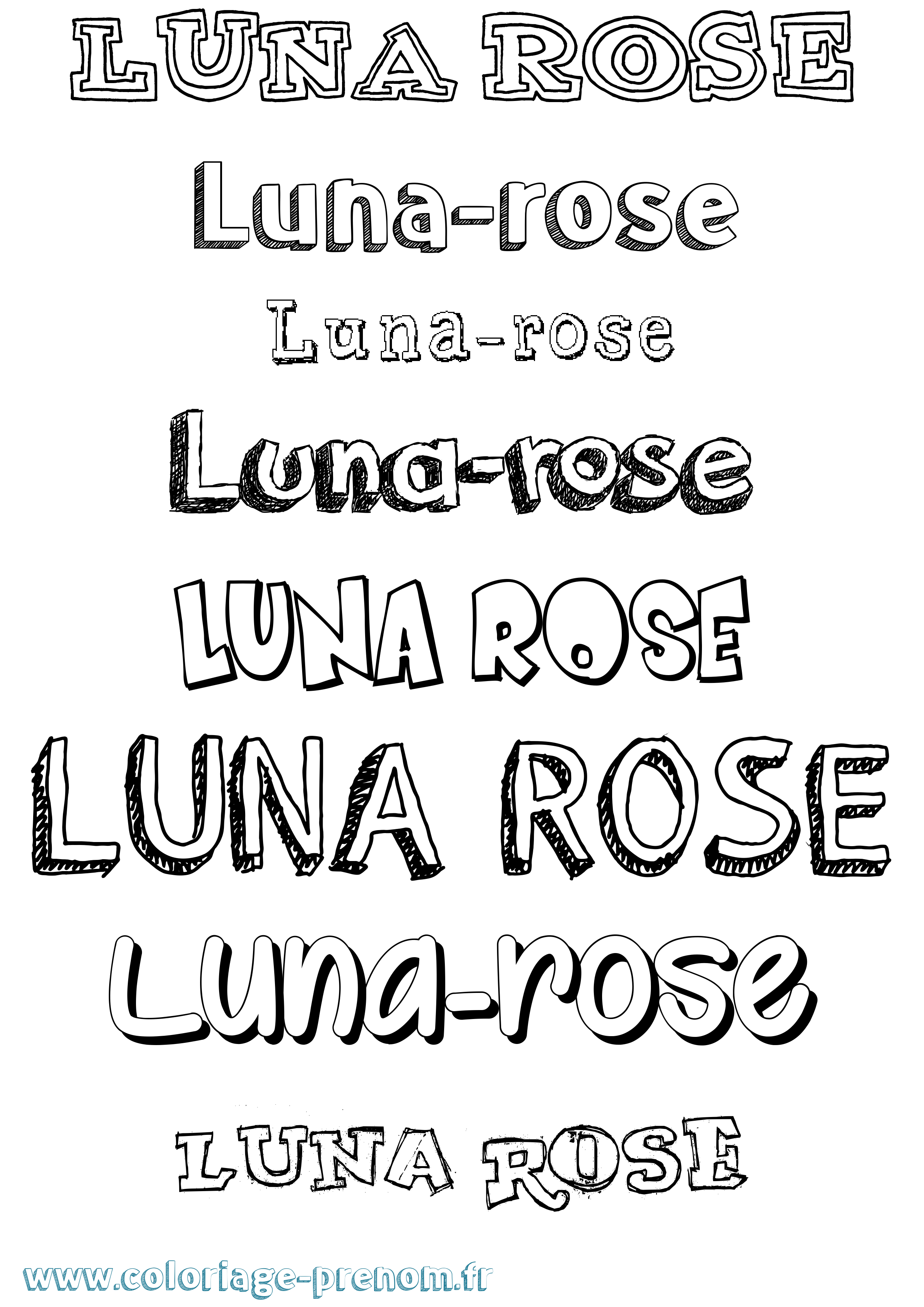 Coloriage Luna-Rose Dessiné Coloriage prénom Luna-Rose Dessiné