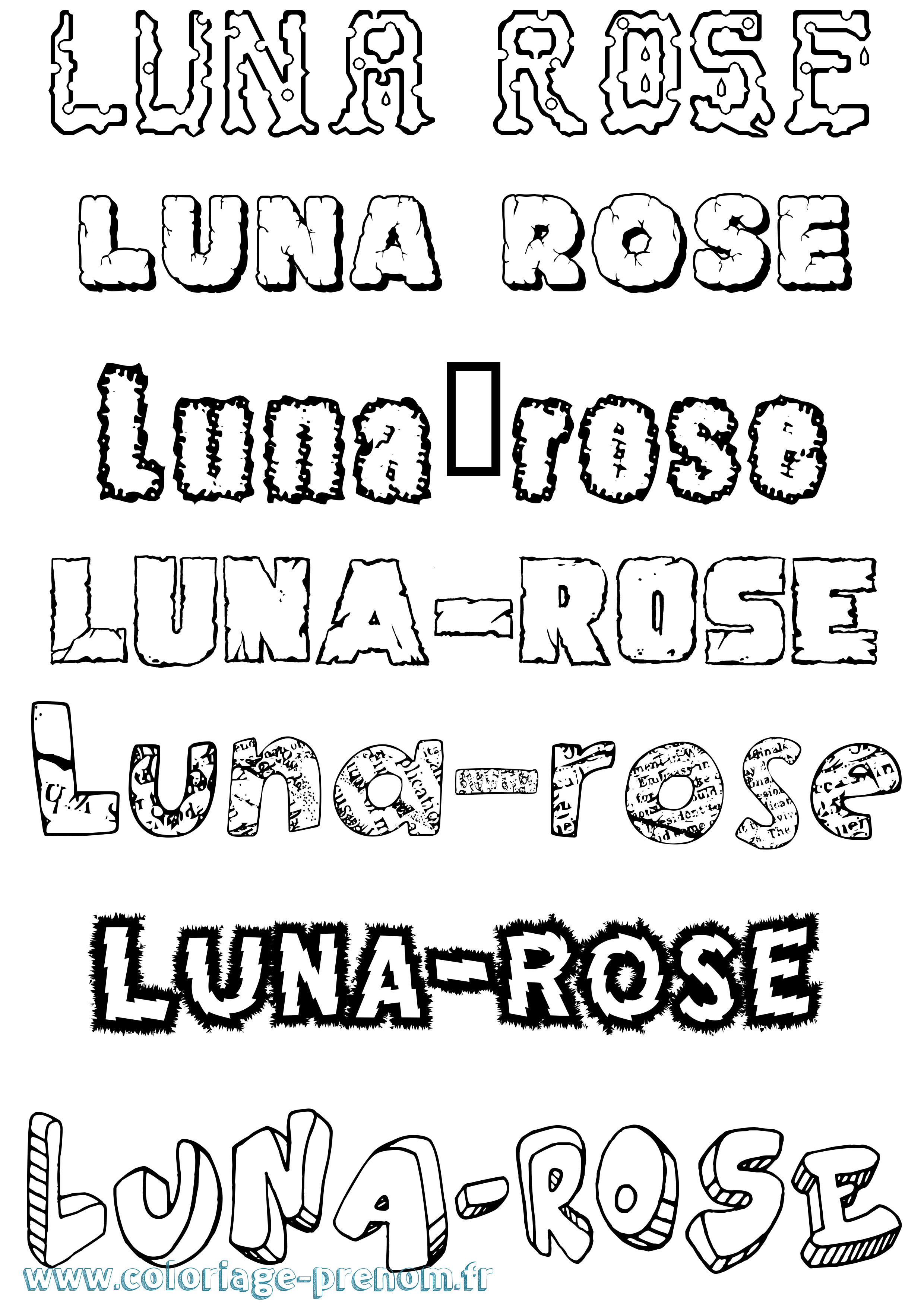 Coloriage Luna-Rose Destructuré Coloriage prénom Luna-Rose Destructuré