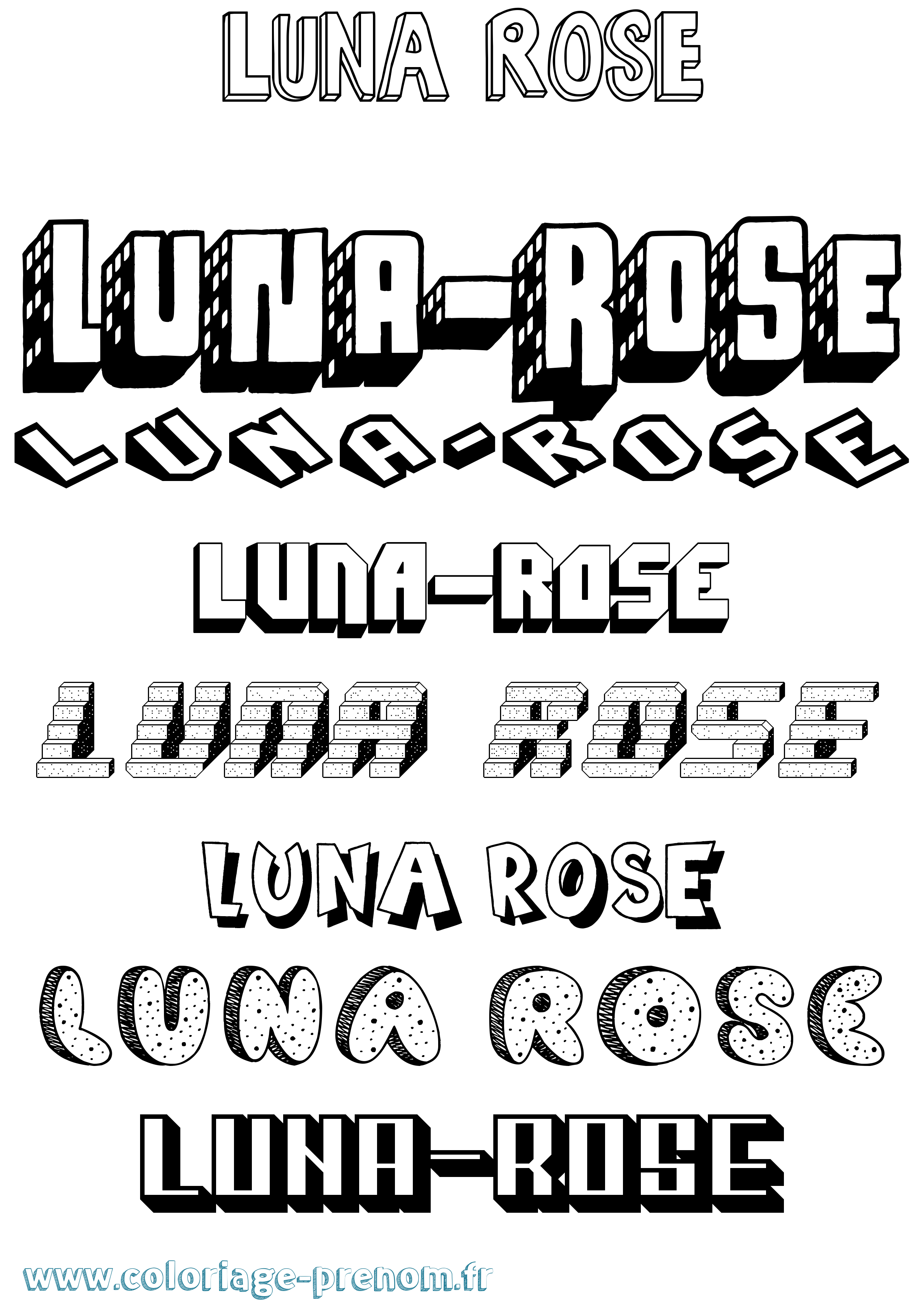 Coloriage Luna-Rose Effet 3D Coloriage prénom Luna-Rose Effet 3D