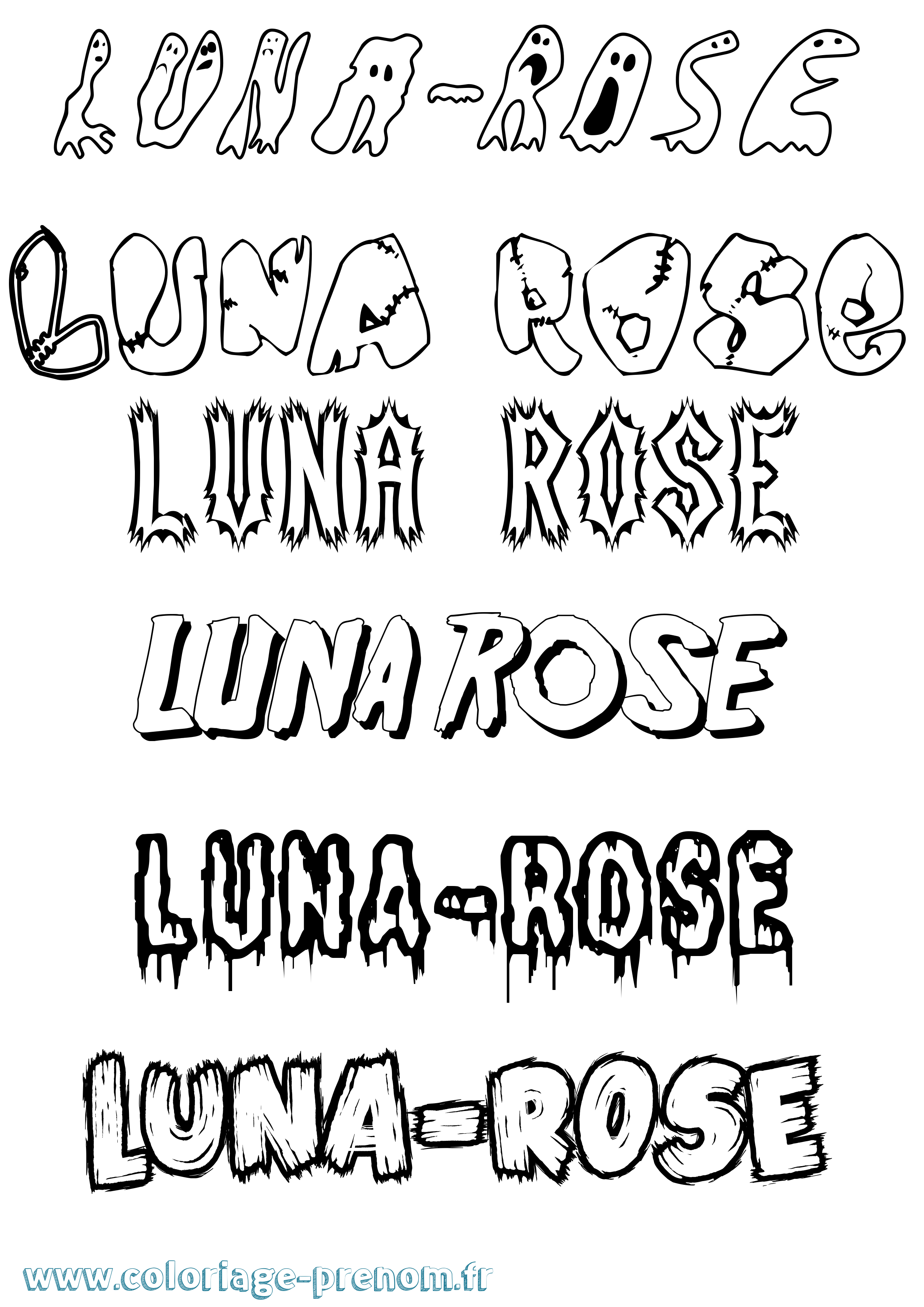 Coloriage Luna-Rose Frisson Coloriage prénom Luna-Rose Frisson