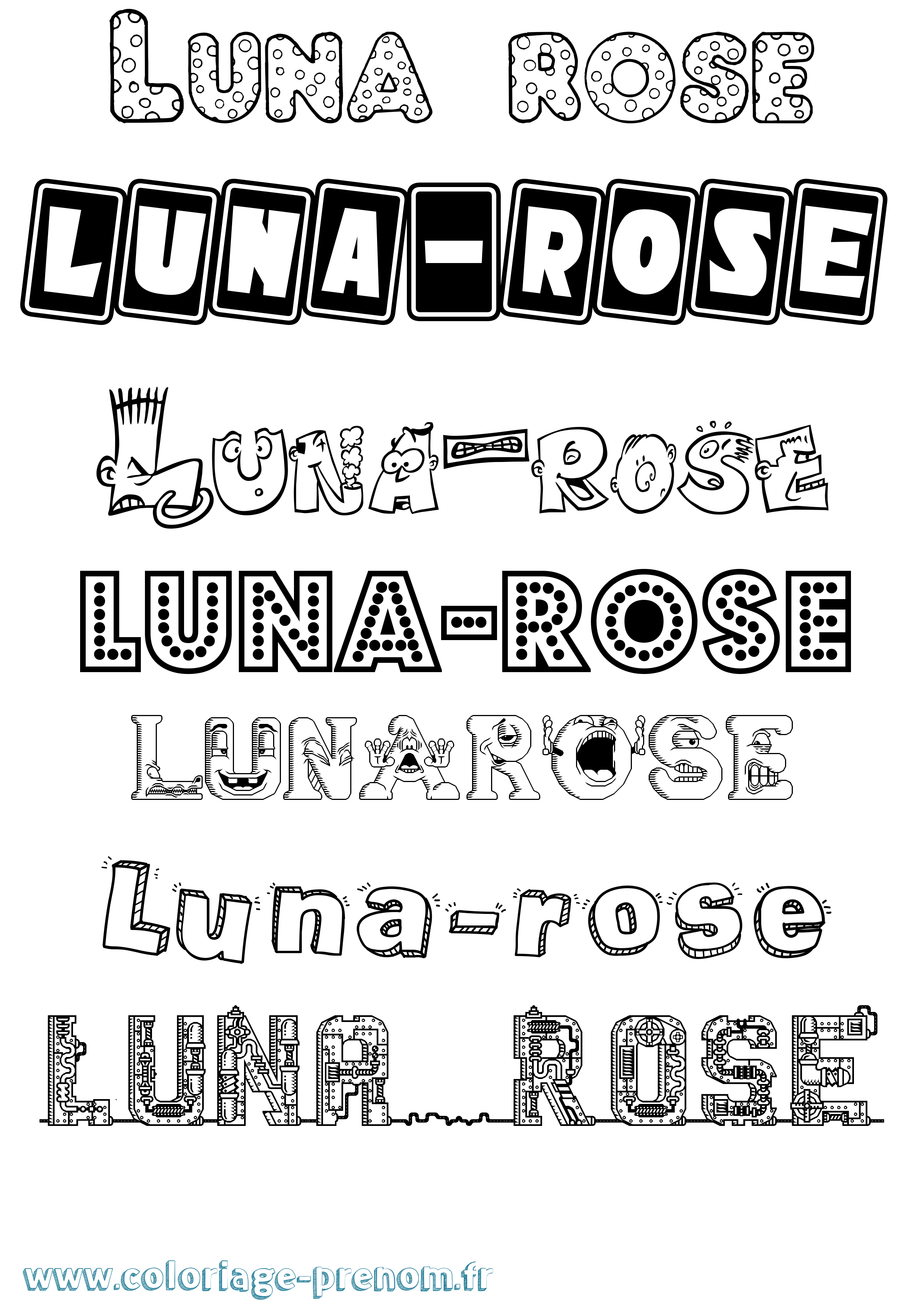 Coloriage Luna-Rose Fun Coloriage prénom Luna-Rose Fun