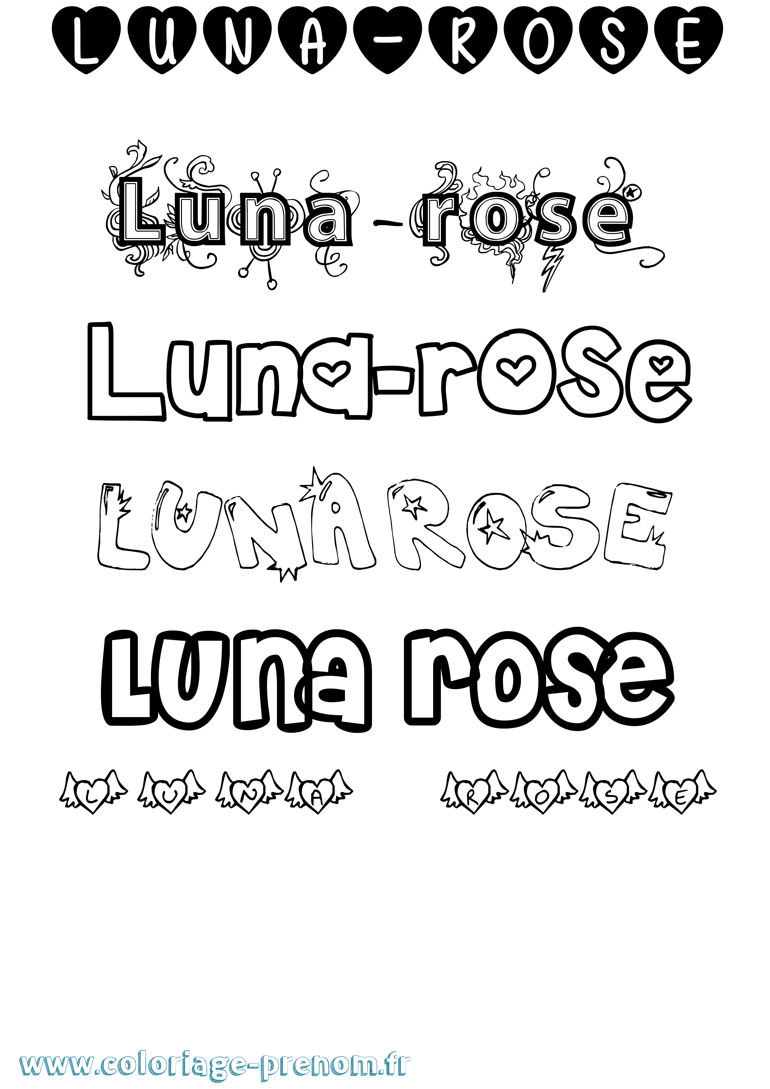 Coloriage Luna-Rose Girly Coloriage prénom Luna-Rose Girly