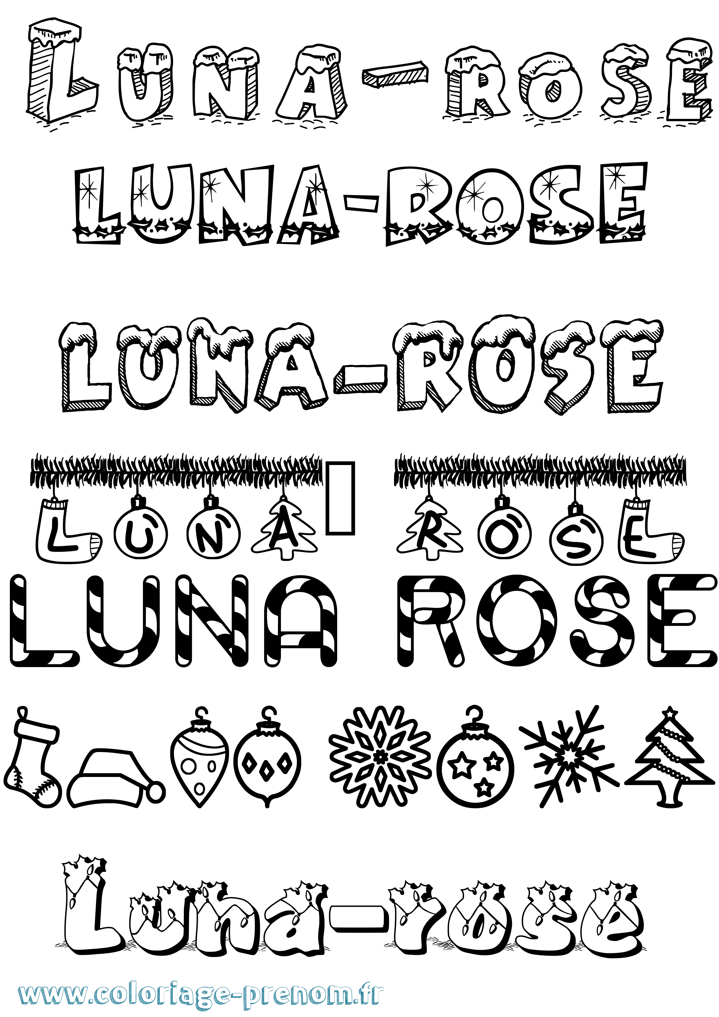 Coloriage Luna-Rose Noël Coloriage prénom Luna-Rose Noël