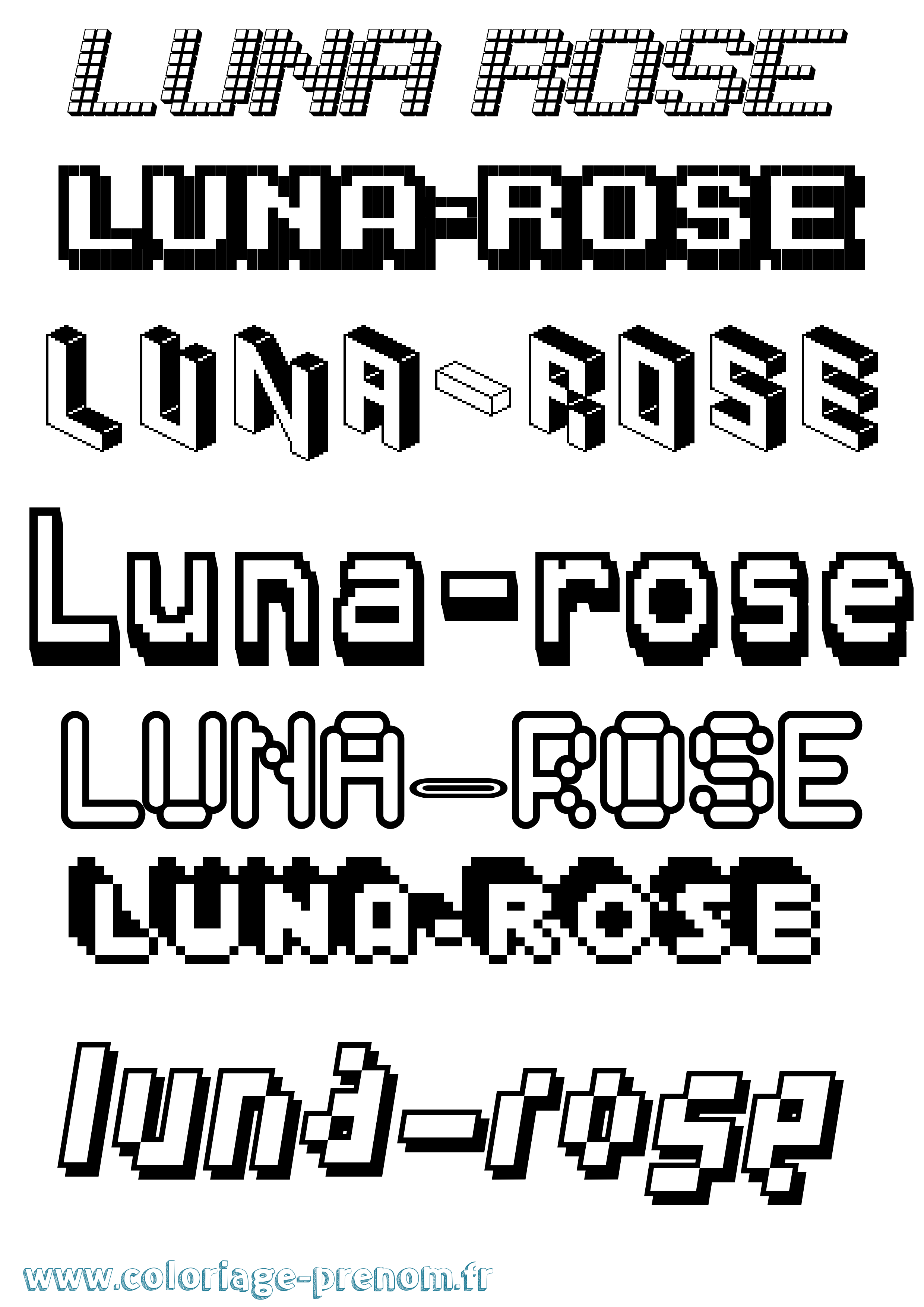 Coloriage Luna-Rose Pixel Coloriage prénom Luna-Rose Pixel