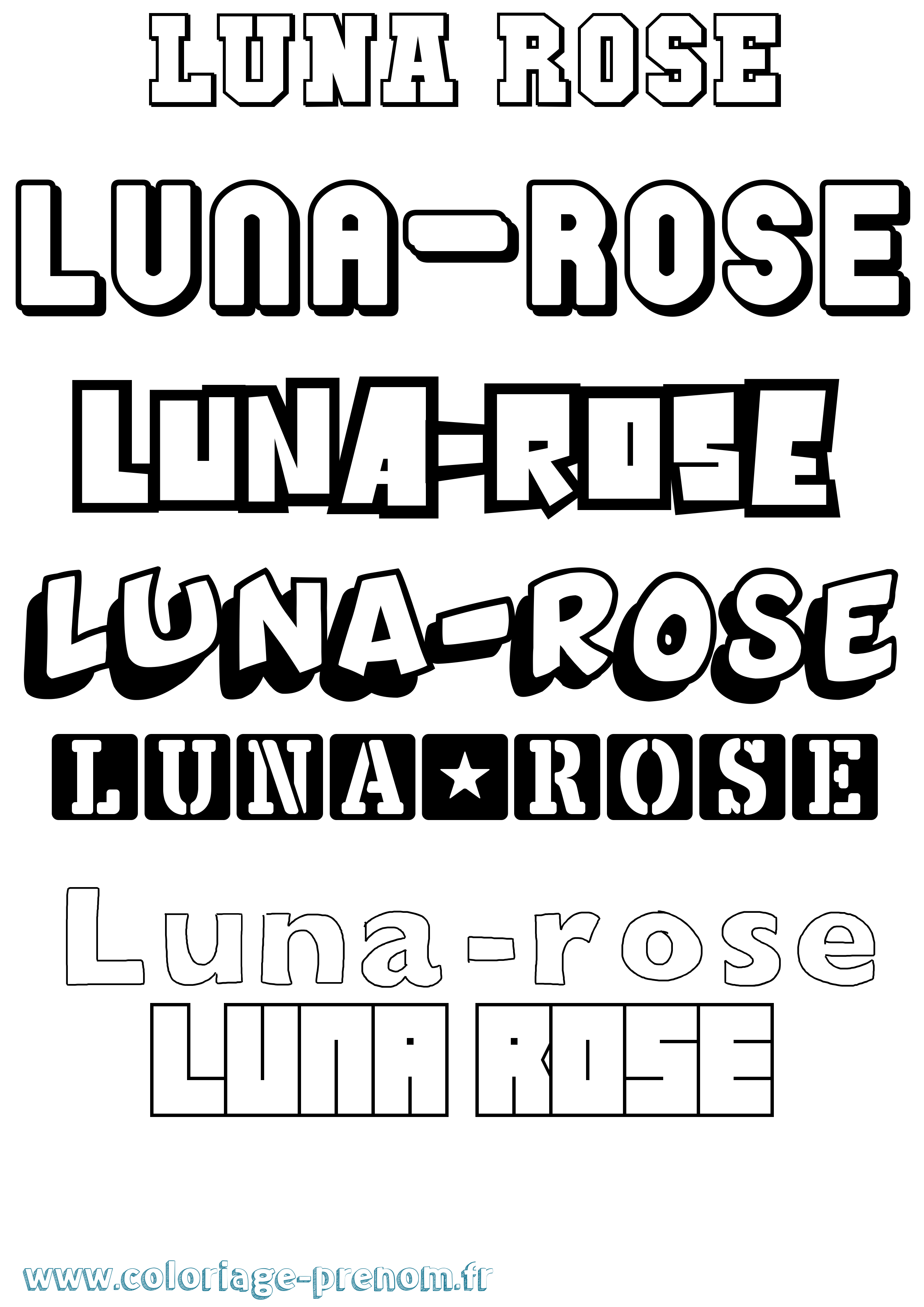 Coloriage Luna-Rose Simple Coloriage prénom Luna-Rose Simple