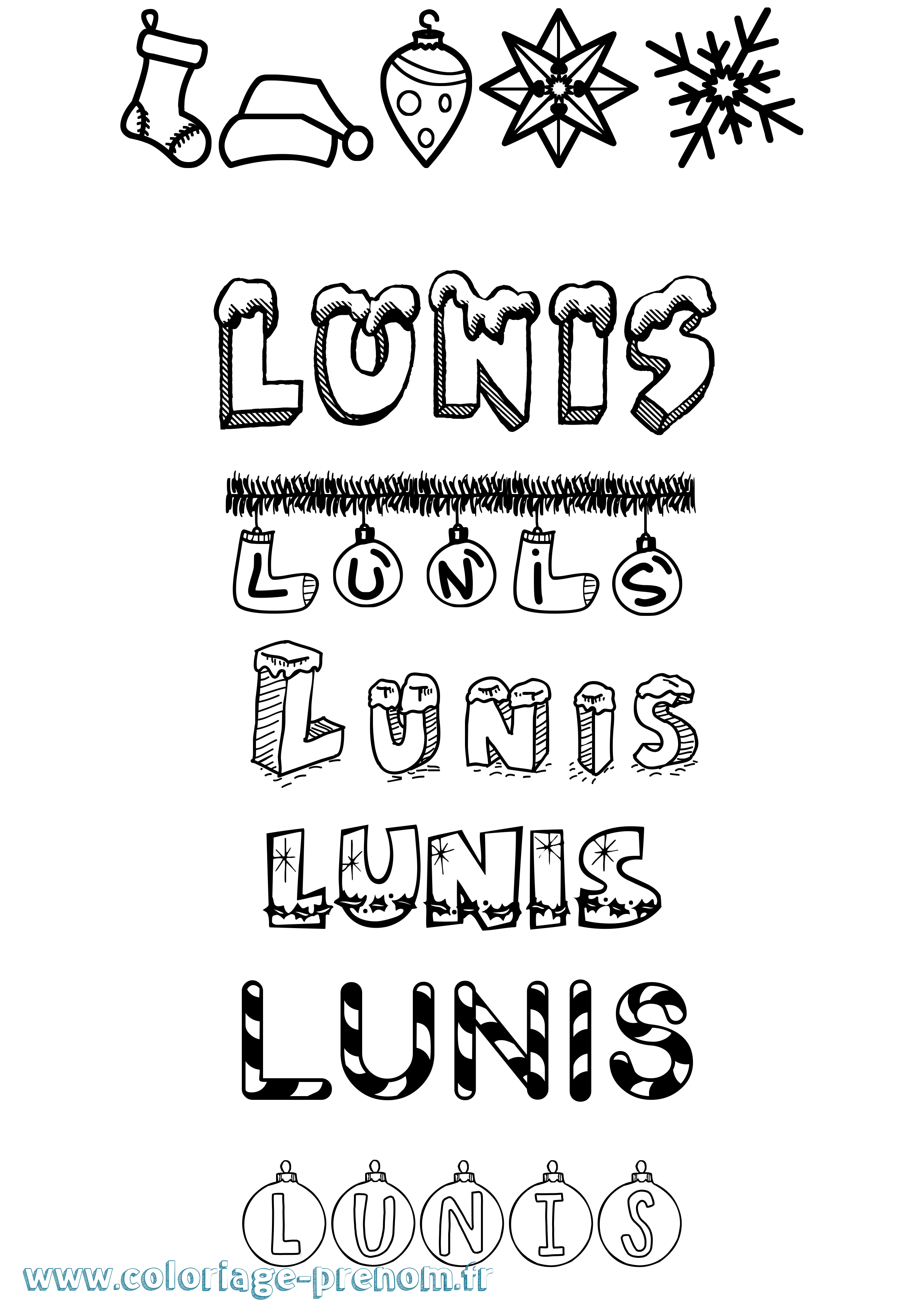 Coloriage Lunis Noël Coloriage prénom Lunis Noël