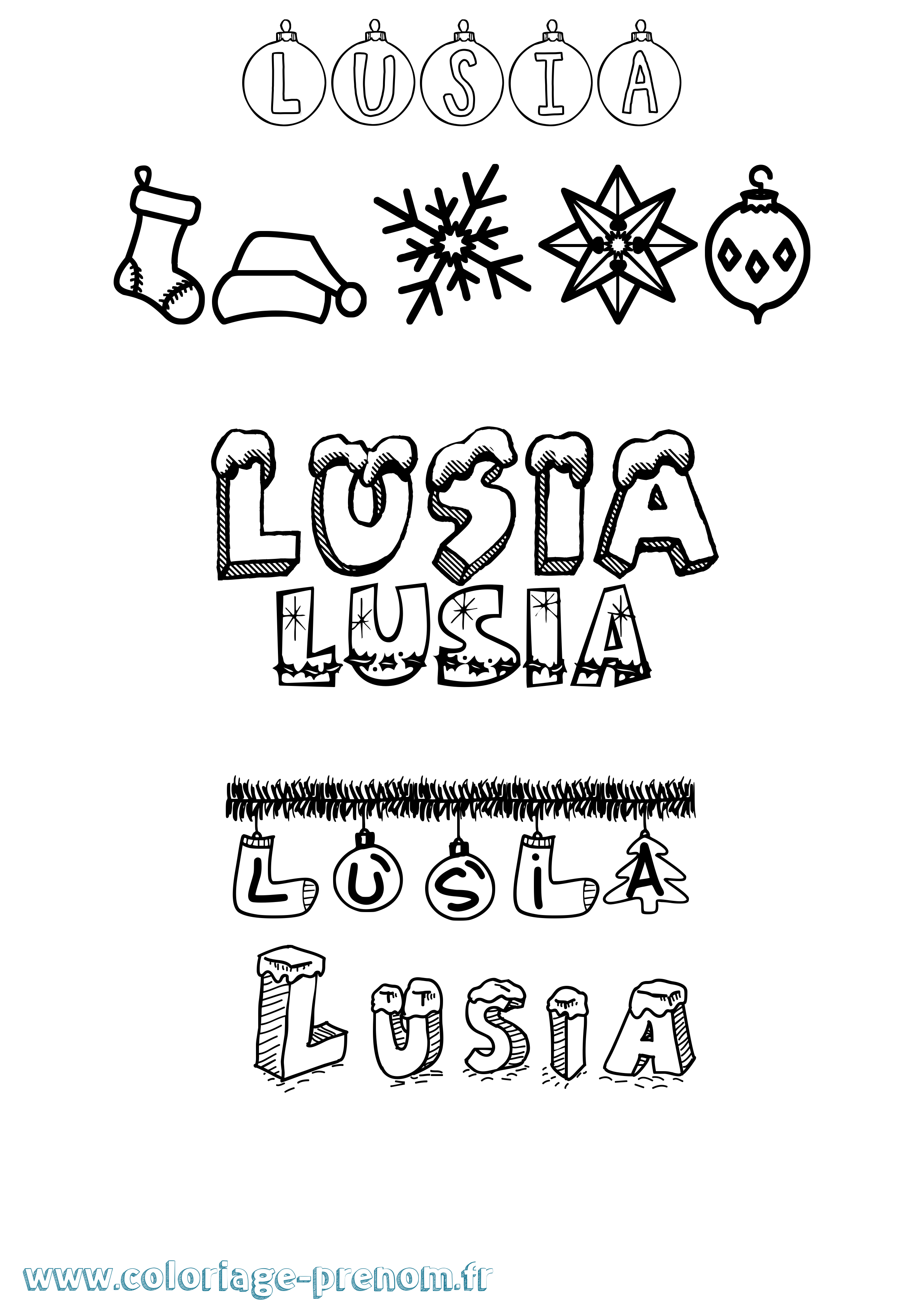 Coloriage Lusia Noël Coloriage prénom Lusia Noël