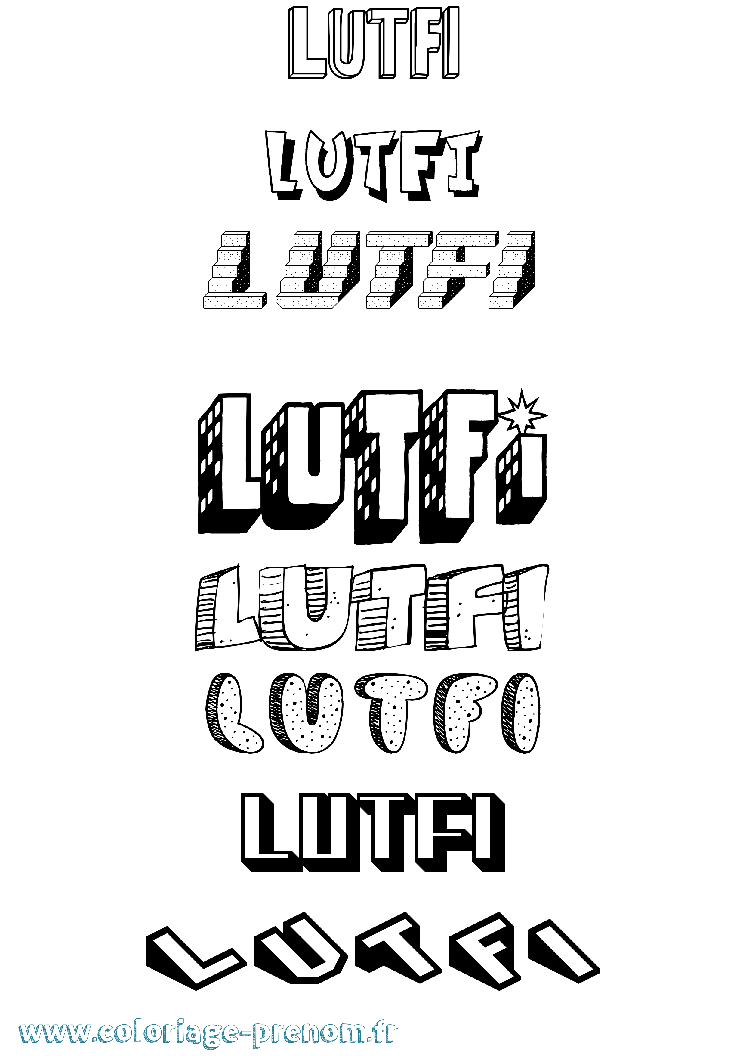 Coloriage Lutfi Effet 3D Coloriage prénom Lutfi Effet 3D