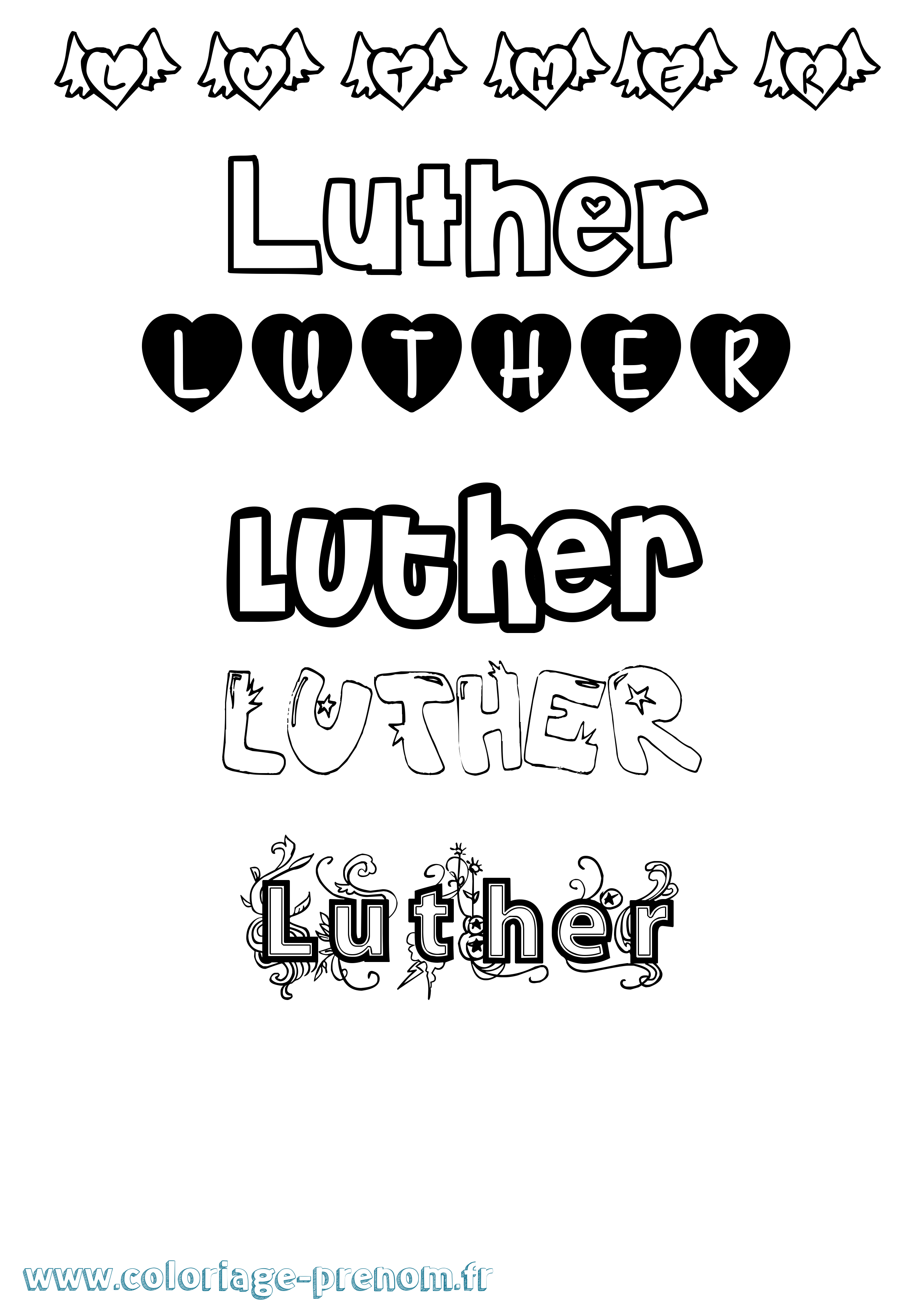 Coloriage Luther Girly Coloriage prénom Luther Girly