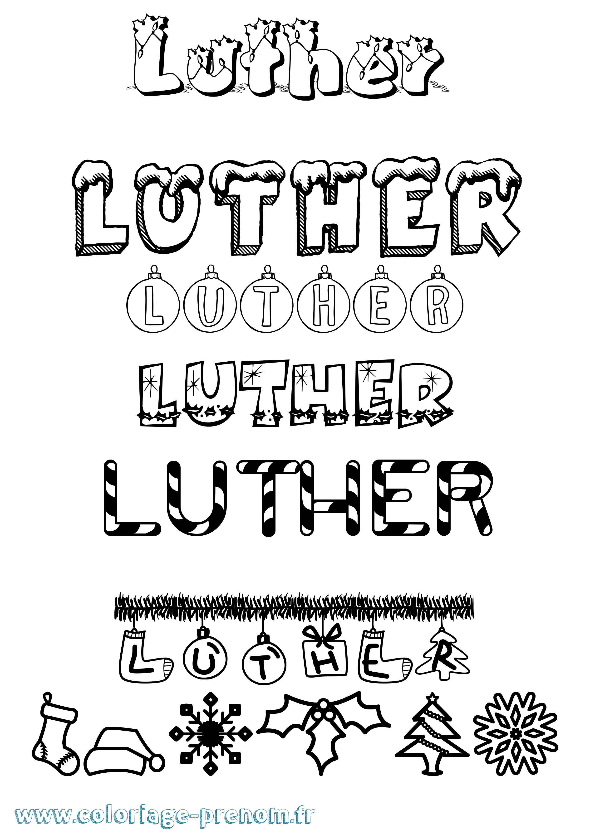 Coloriage Luther Noël Coloriage prénom Luther Noël