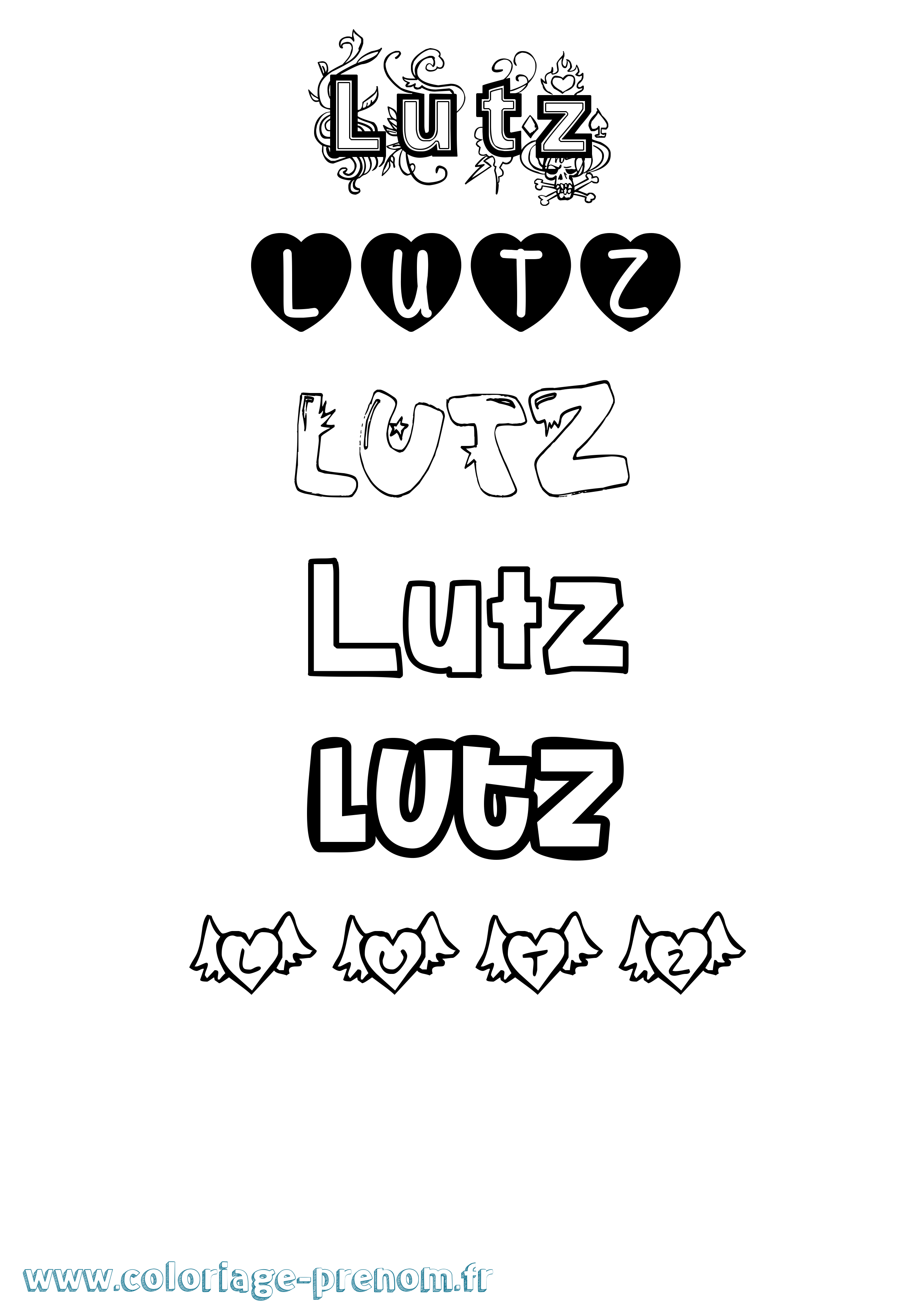 Coloriage Lutz Girly Coloriage prénom Lutz Girly